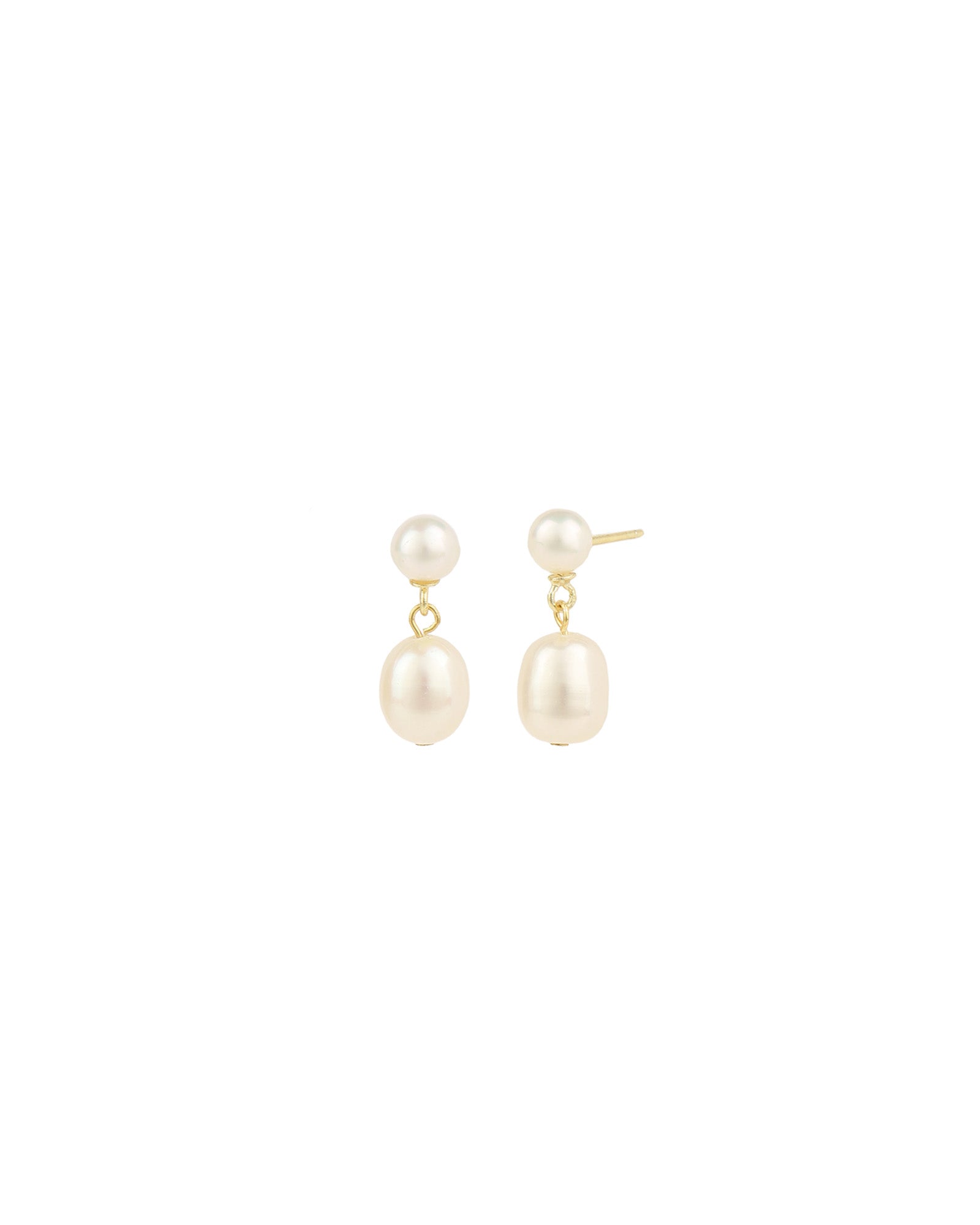 Quiet Icon-Pearl Duet Drops-Earrings-14k Gold Vermeil, White Pearl-Blue Ruby Jewellery-Vancouver Canada