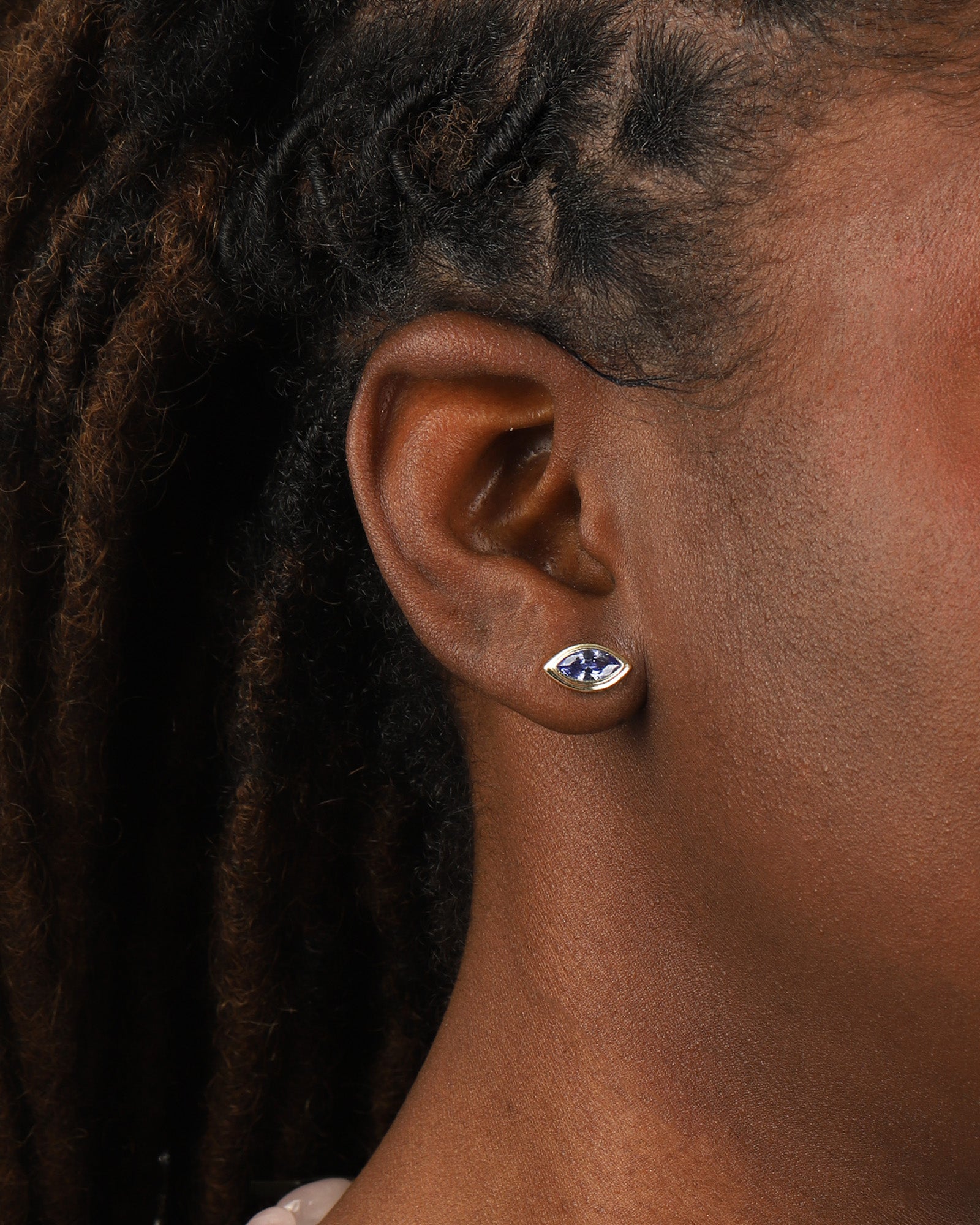 Quiet Icon-Evil Eye Marquise Studs-Earrings-Blue Ruby Jewellery-Vancouver Canada