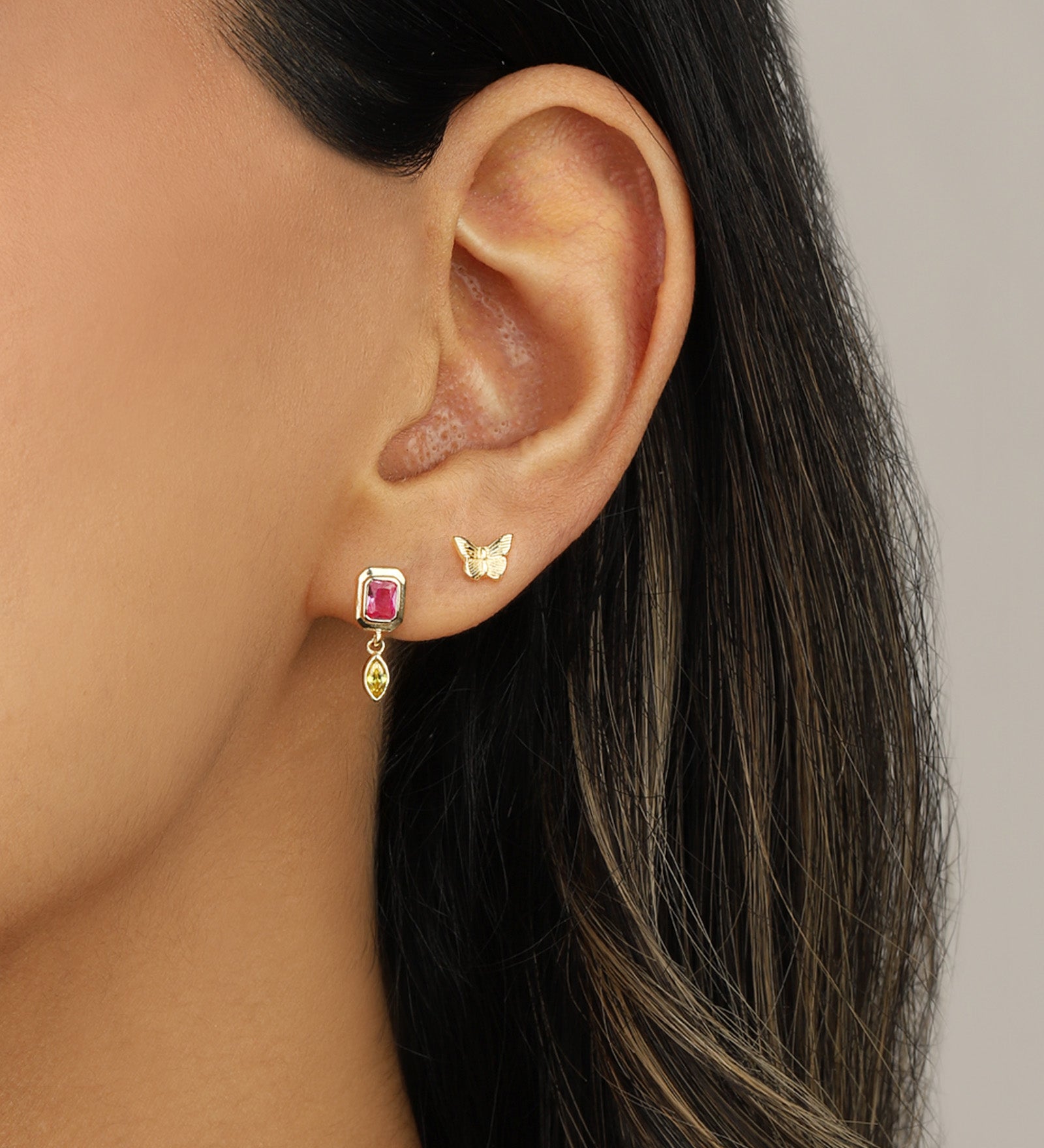 Quiet Icon-Emerald & Marquise Cut CZ Drop Studs-Earrings-Blue Ruby Jewellery-Vancouver Canada