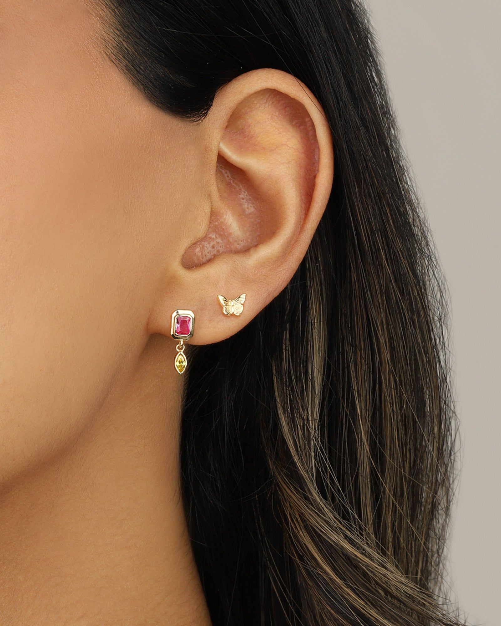 Quiet Icon-Emerald & Marquise Cut CZ Drop Studs-Earrings-Blue Ruby Jewellery-Vancouver Canada