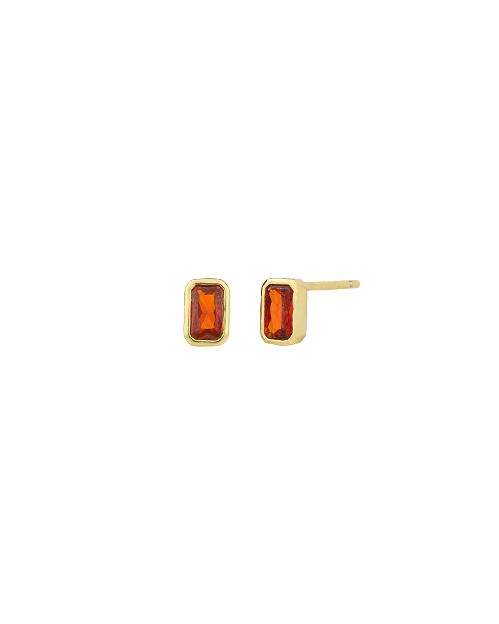 Quiet Icon-Emerald Cut Bezel CZ Studs-Earrings-14k Gold Vermeil, Cubic Zirconia-Blue Ruby Jewellery-Vancouver Canada