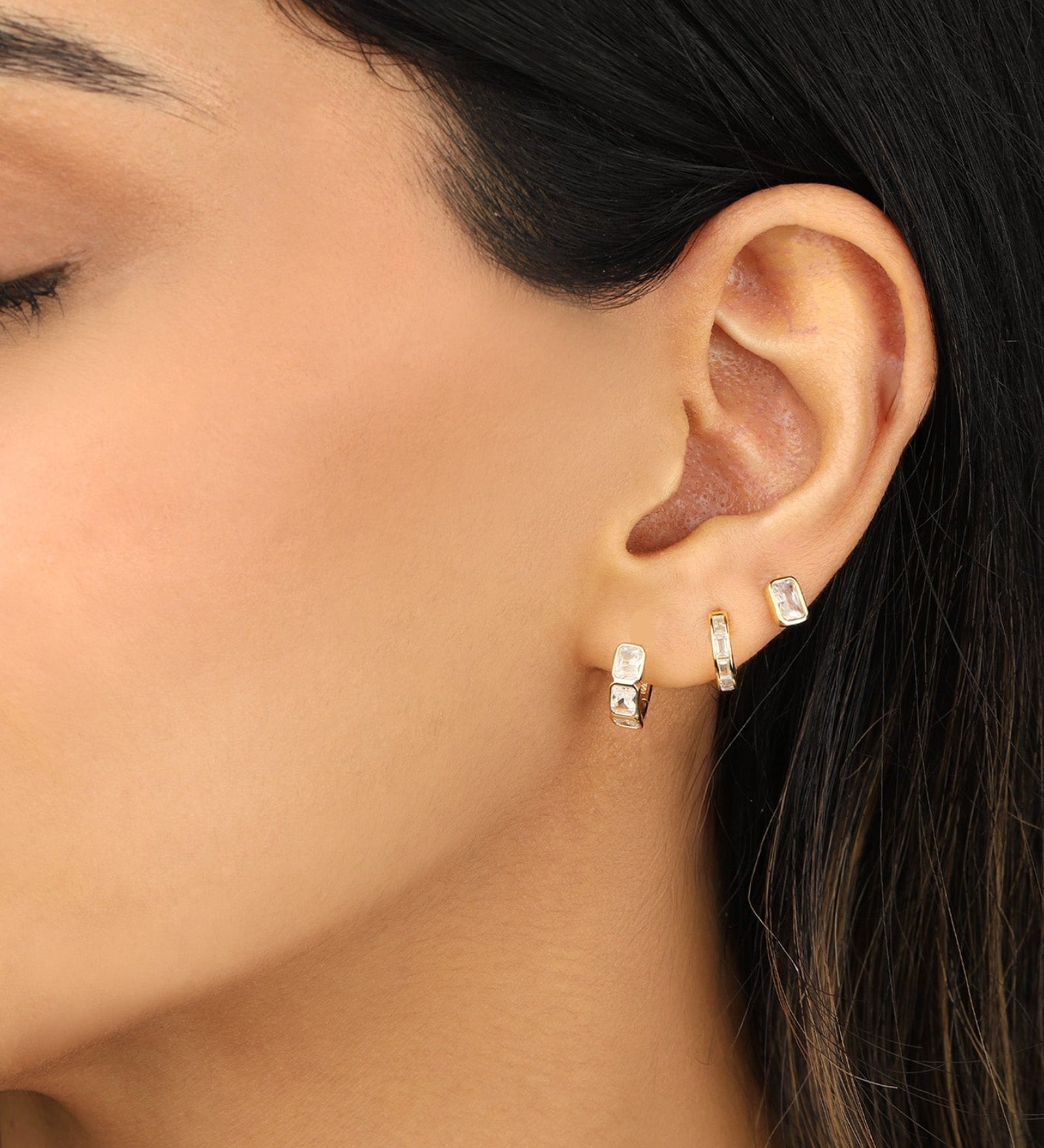 Quiet Icon-Emerald Cut Bezel CZ Studs-Earrings-Blue Ruby Jewellery-Vancouver Canada