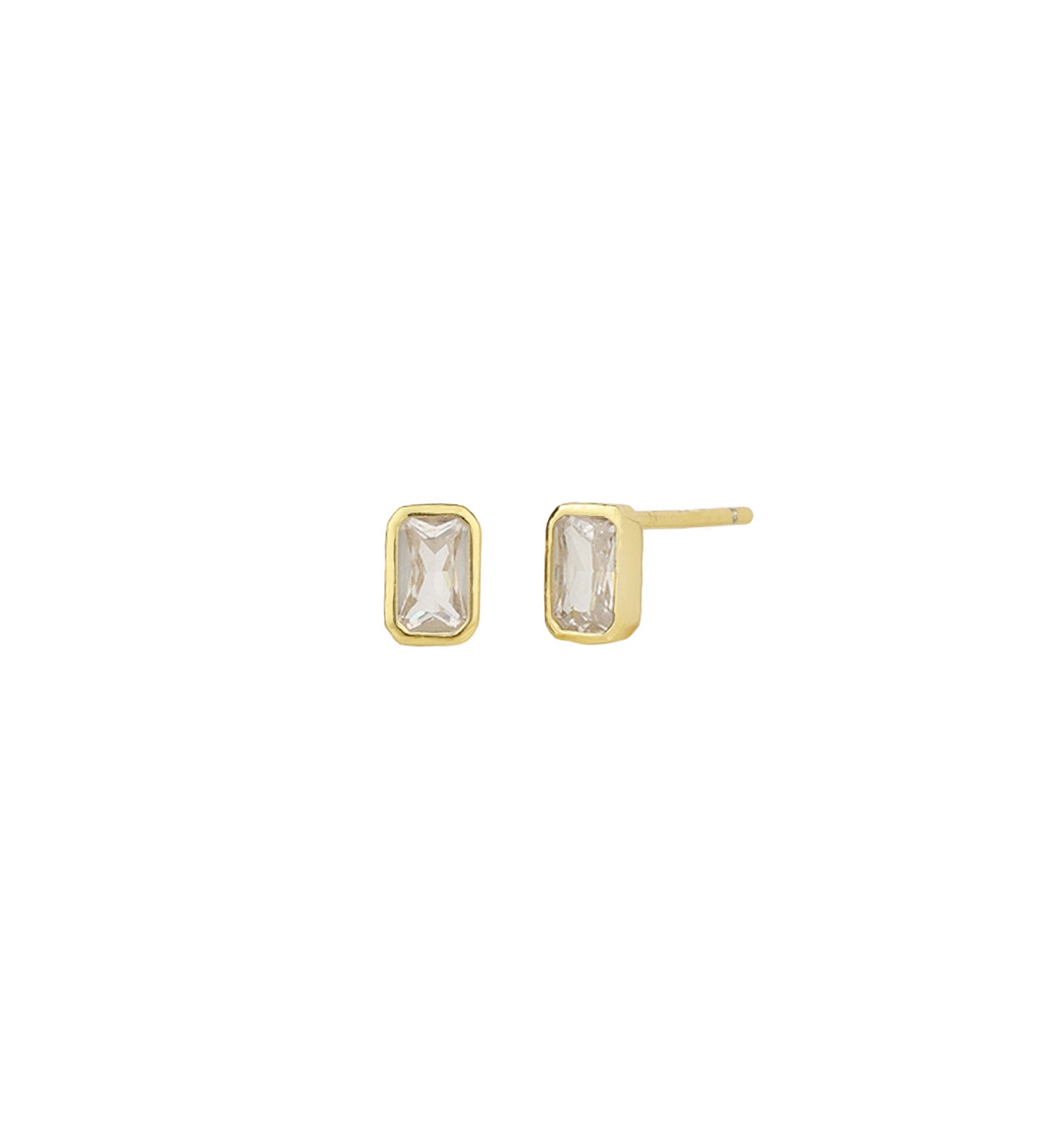 Quiet Icon-Emerald Cut Bezel CZ Studs-Earrings-14k Gold Vermeil, Cubic Zirconia-Blue Ruby Jewellery-Vancouver Canada