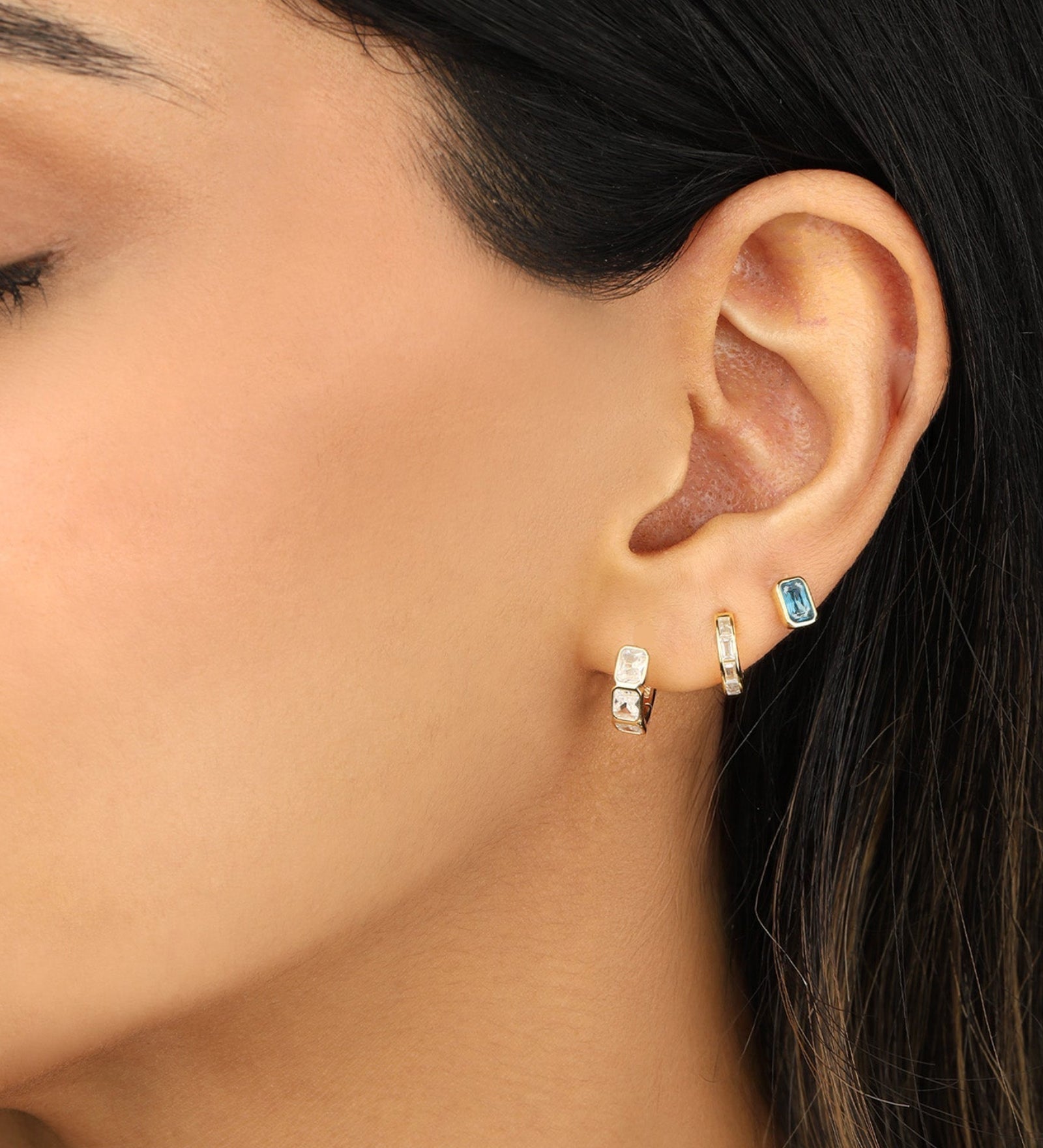 Quiet Icon-Emerald Cut Bezel CZ Studs-Earrings-Blue Ruby Jewellery-Vancouver Canada
