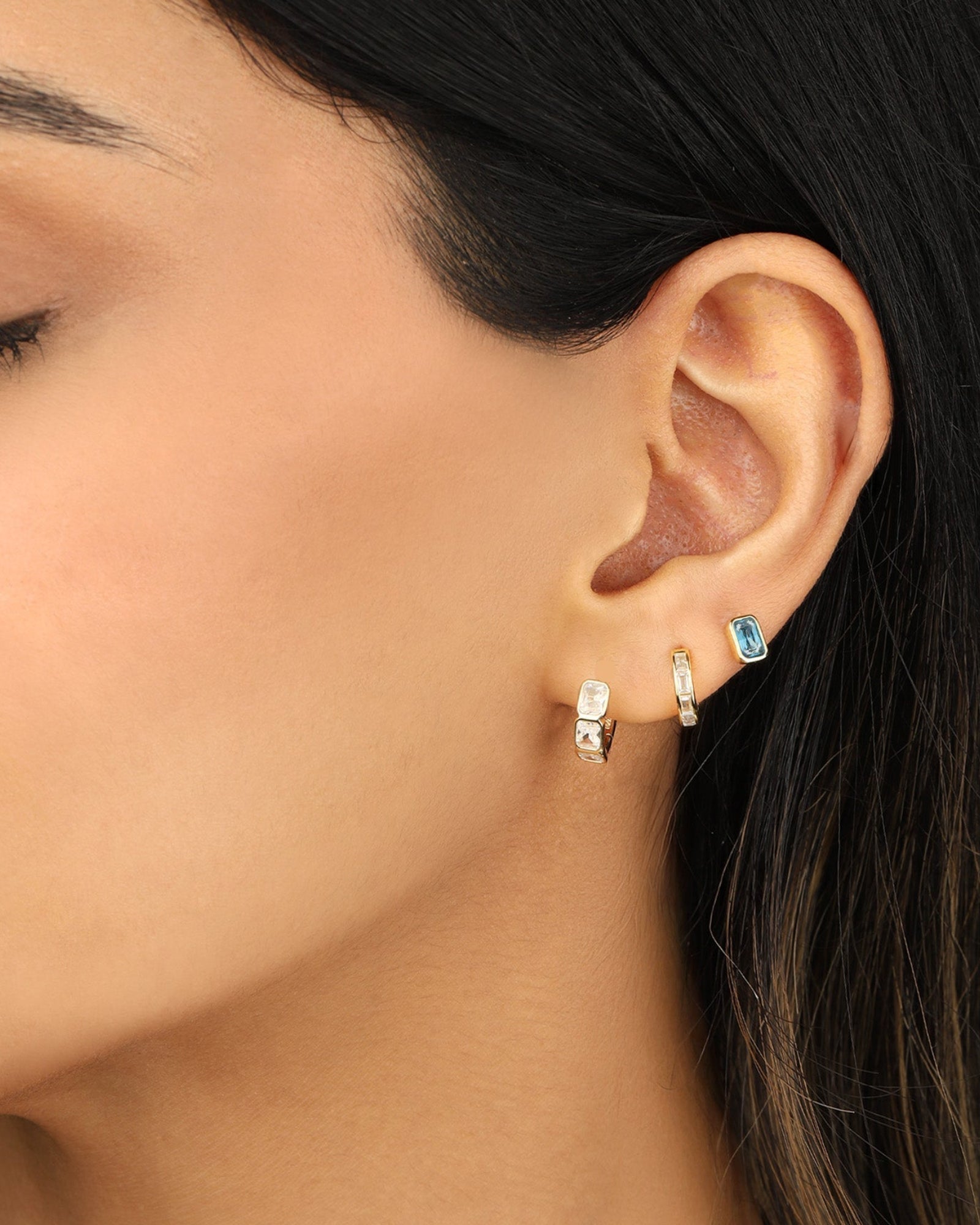 Quiet Icon-Emerald Cut Bezel CZ Studs-Earrings-Blue Ruby Jewellery-Vancouver Canada