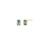 Quiet Icon-Emerald Cut Bezel CZ Studs-Earrings-14k Gold Vermeil, Mother of Pearl-Blue Ruby Jewellery-Vancouver Canada