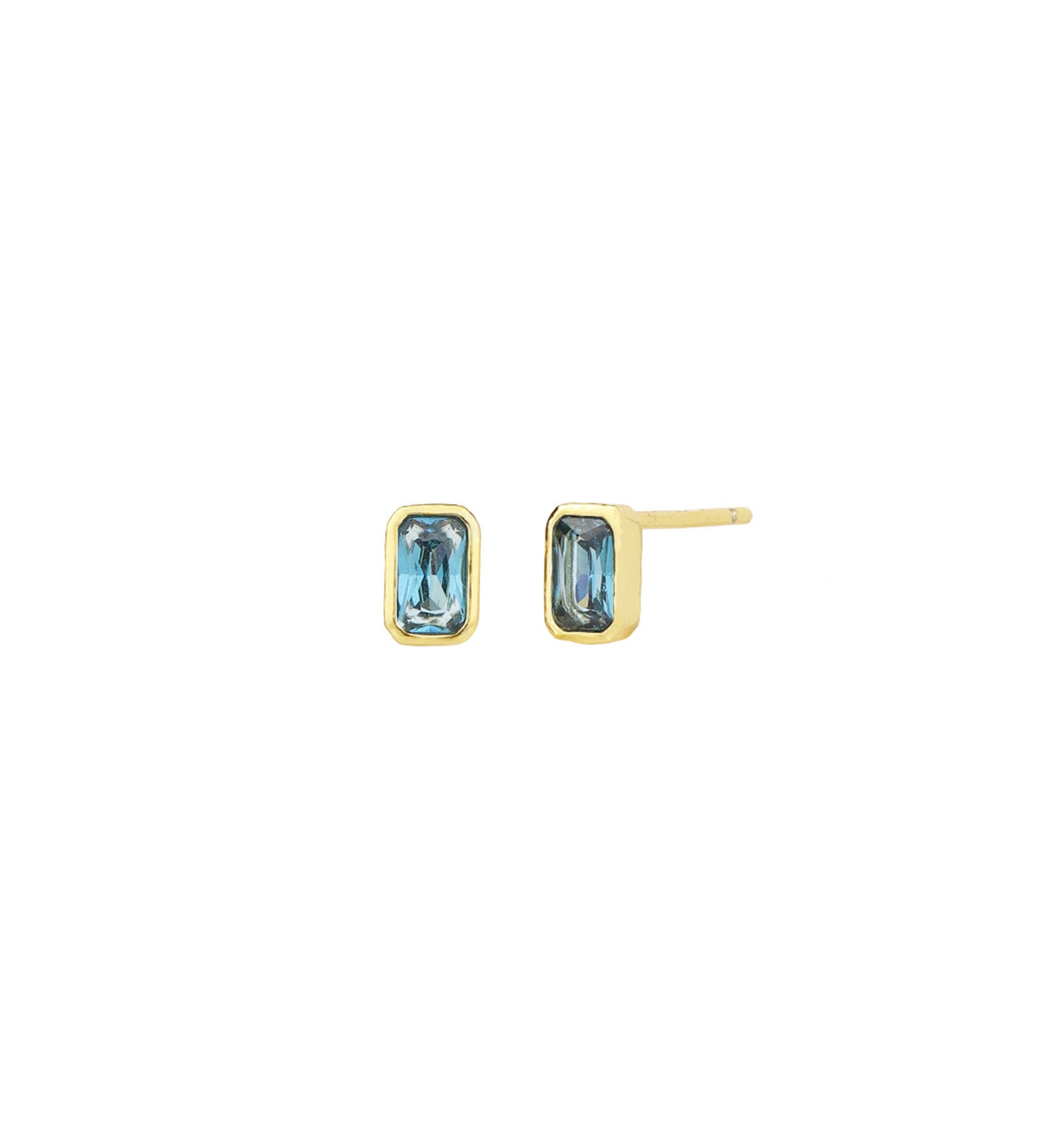 Quiet Icon-Emerald Cut Bezel CZ Studs-Earrings-14k Gold Vermeil, Mother of Pearl-Blue Ruby Jewellery-Vancouver Canada