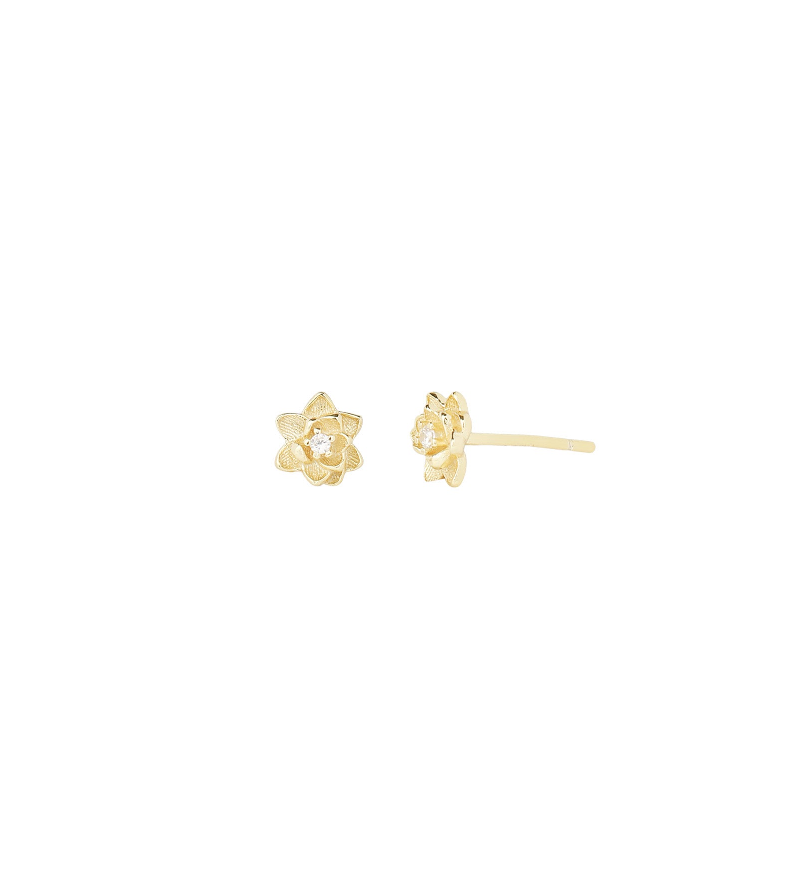 Lotus Flower Studs 14k Gold Vermeil, Cubic Zirconia