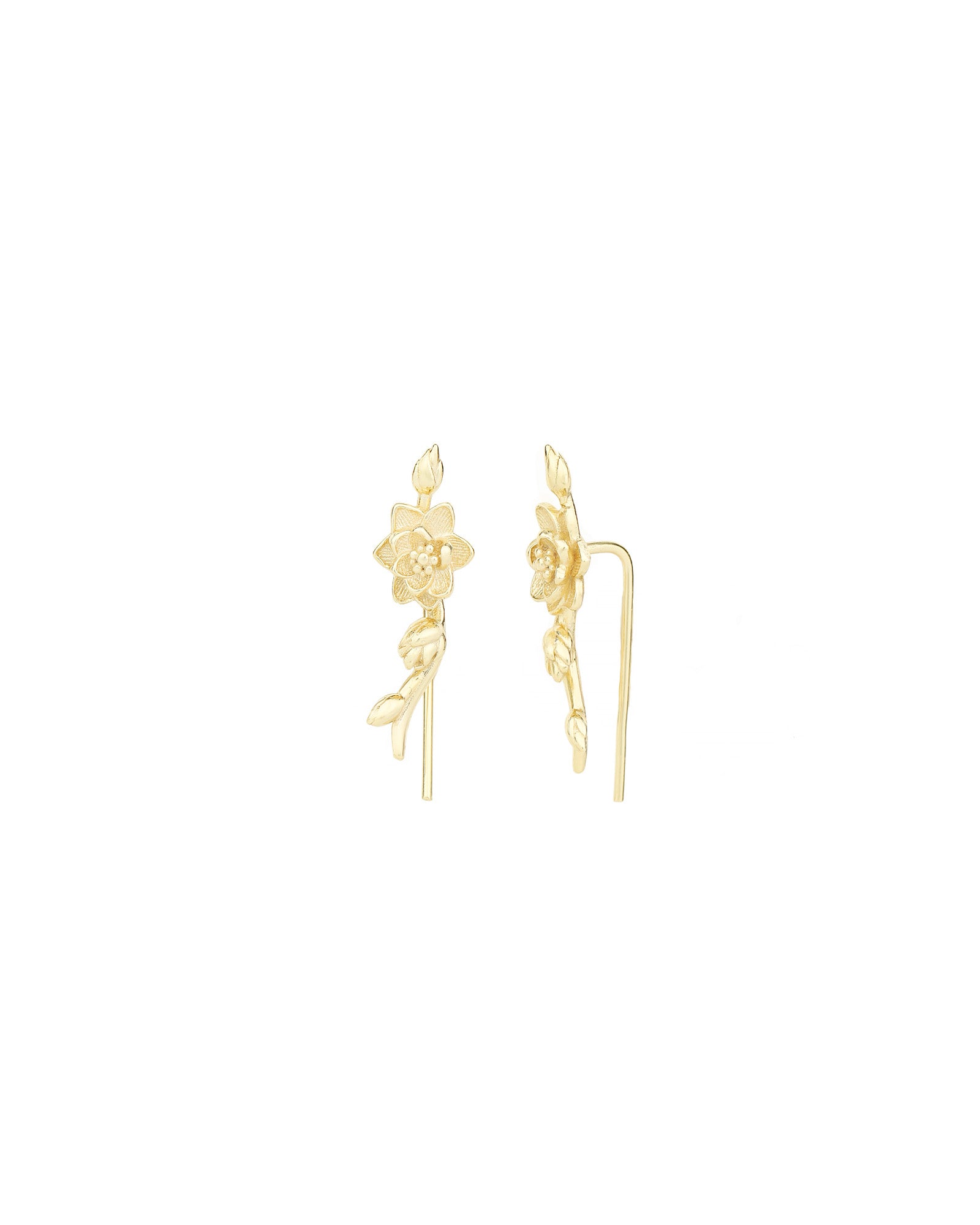 Quiet Icon-Lotus Flower Ear Climbers-Earrings-14k Gold Vermeil-Blue Ruby Jewellery-Vancouver Canada