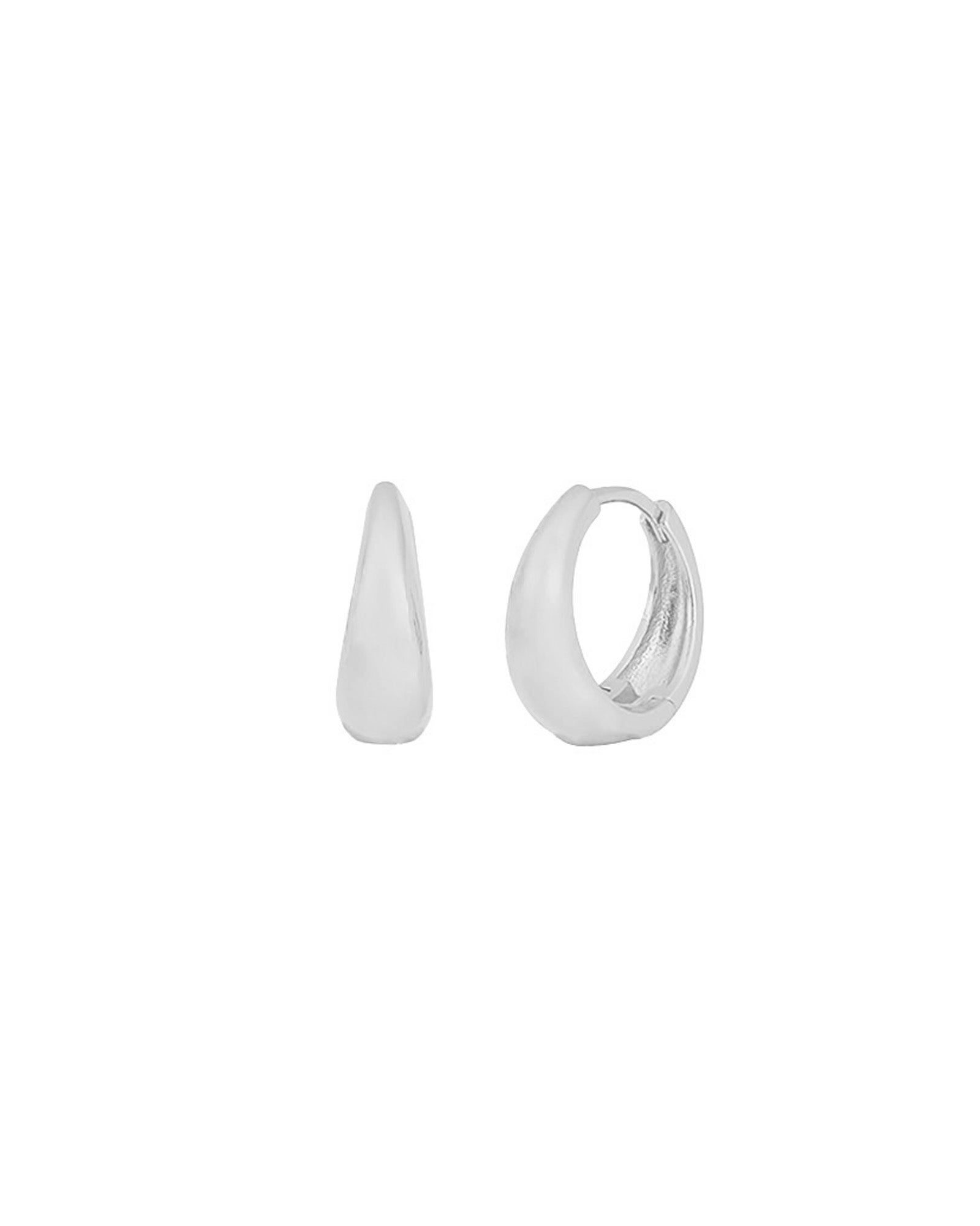 Quiet Icon-Slim Tapered Huggies | 15mm-Earrings-Rhdodium Plated Sterling Silver-Blue Ruby Jewellery-Vancouver Canada
