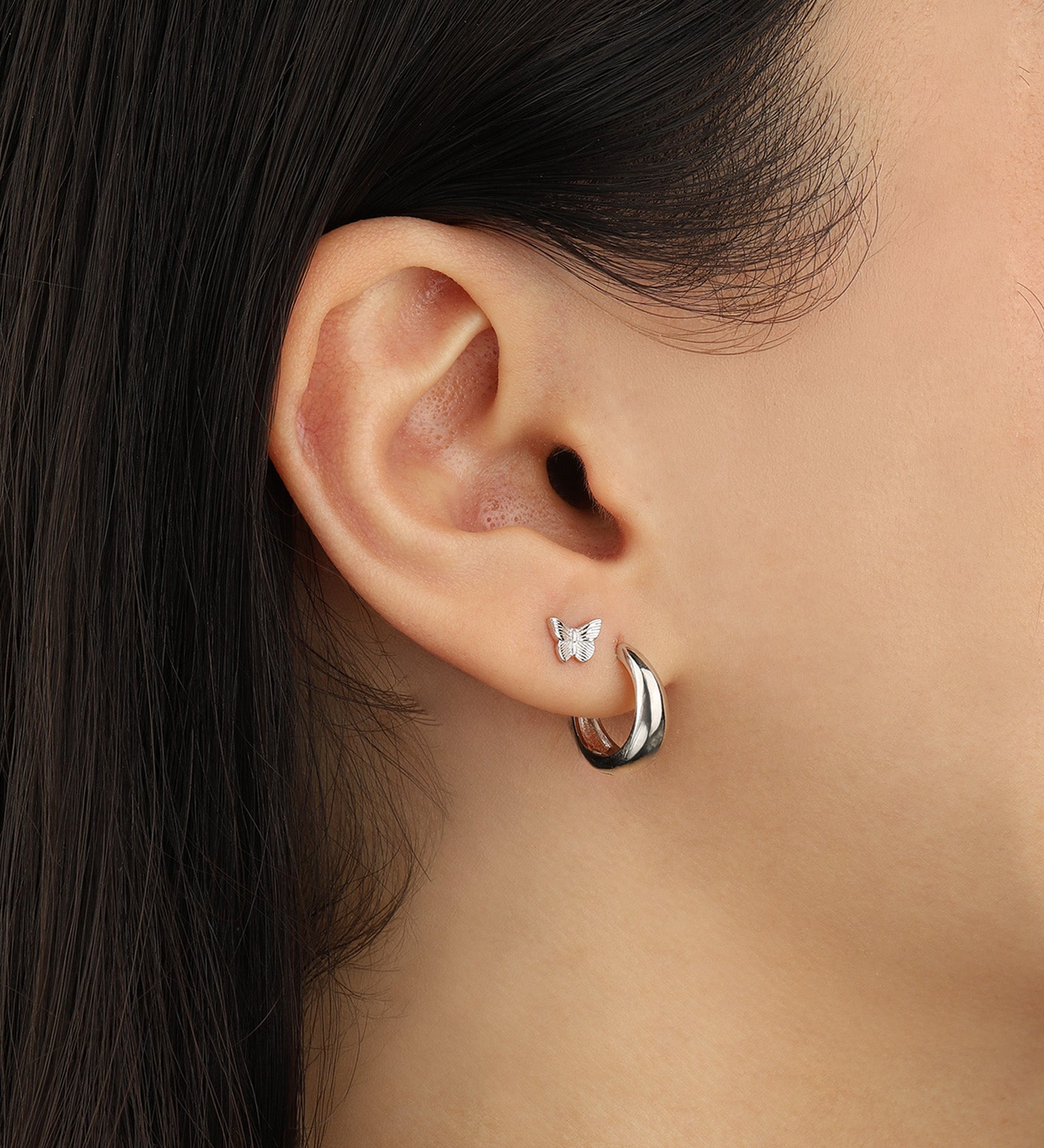 Slim Tapered Huggies | 15mm Rhodium Plated Sterling Silver