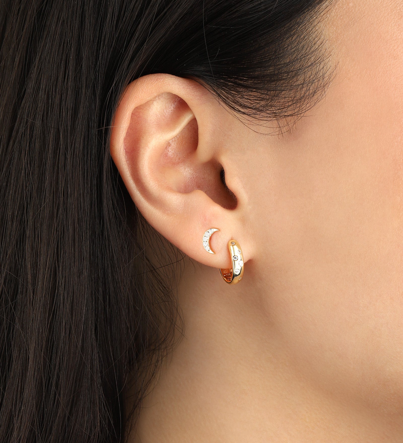 Quiet Icon-Pavé Moon Studs-Earrings-Blue Ruby Jewellery-Vancouver Canada