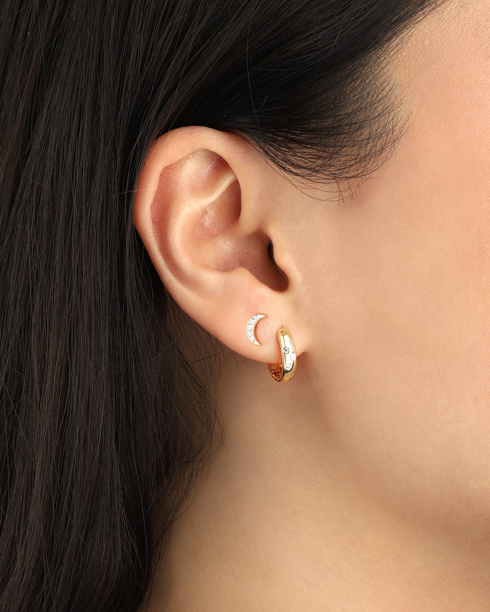 Quiet Icon-Pavé Moon Studs-Earrings-Blue Ruby Jewellery-Vancouver Canada
