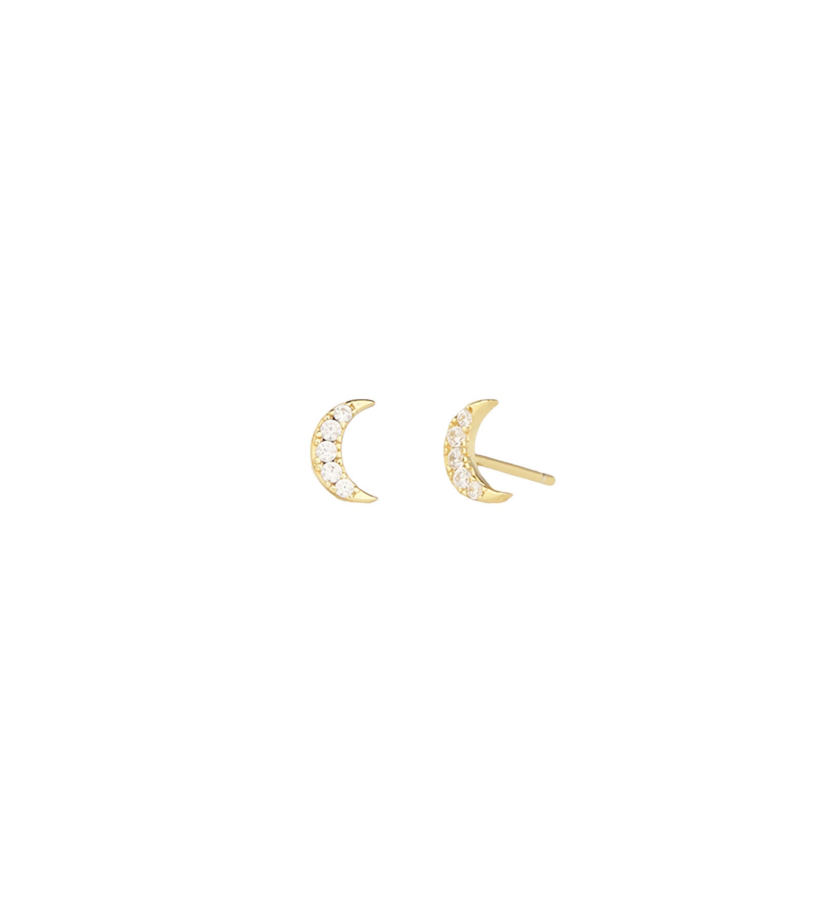Pavé Moon Studs 14k Gold Vermeil, Cubic Zirconia