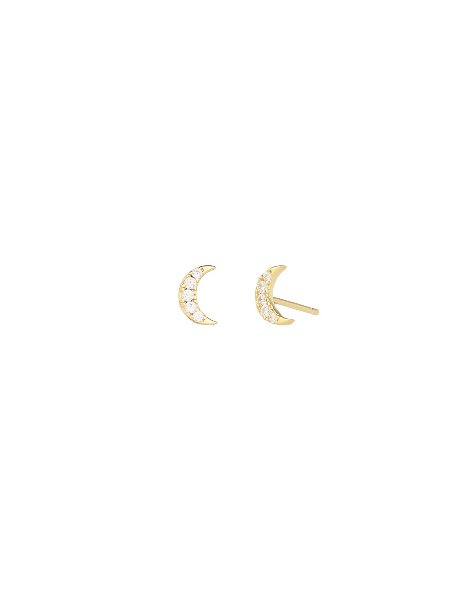 Pavé Moon Studs 14k Gold Vermeil, Cubic Zirconia