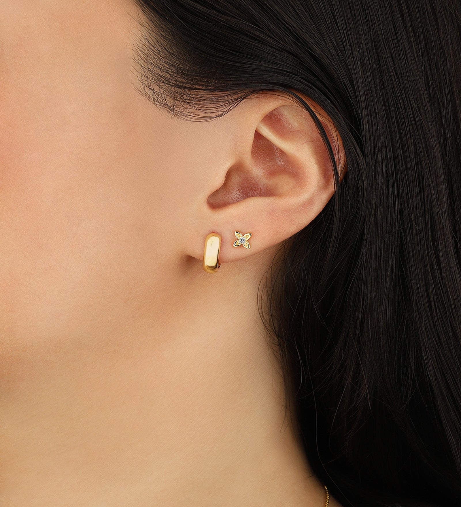 Quiet Icon-Petite Rectangle Huggies-Earrings-Blue Ruby Jewellery-Vancouver Canada