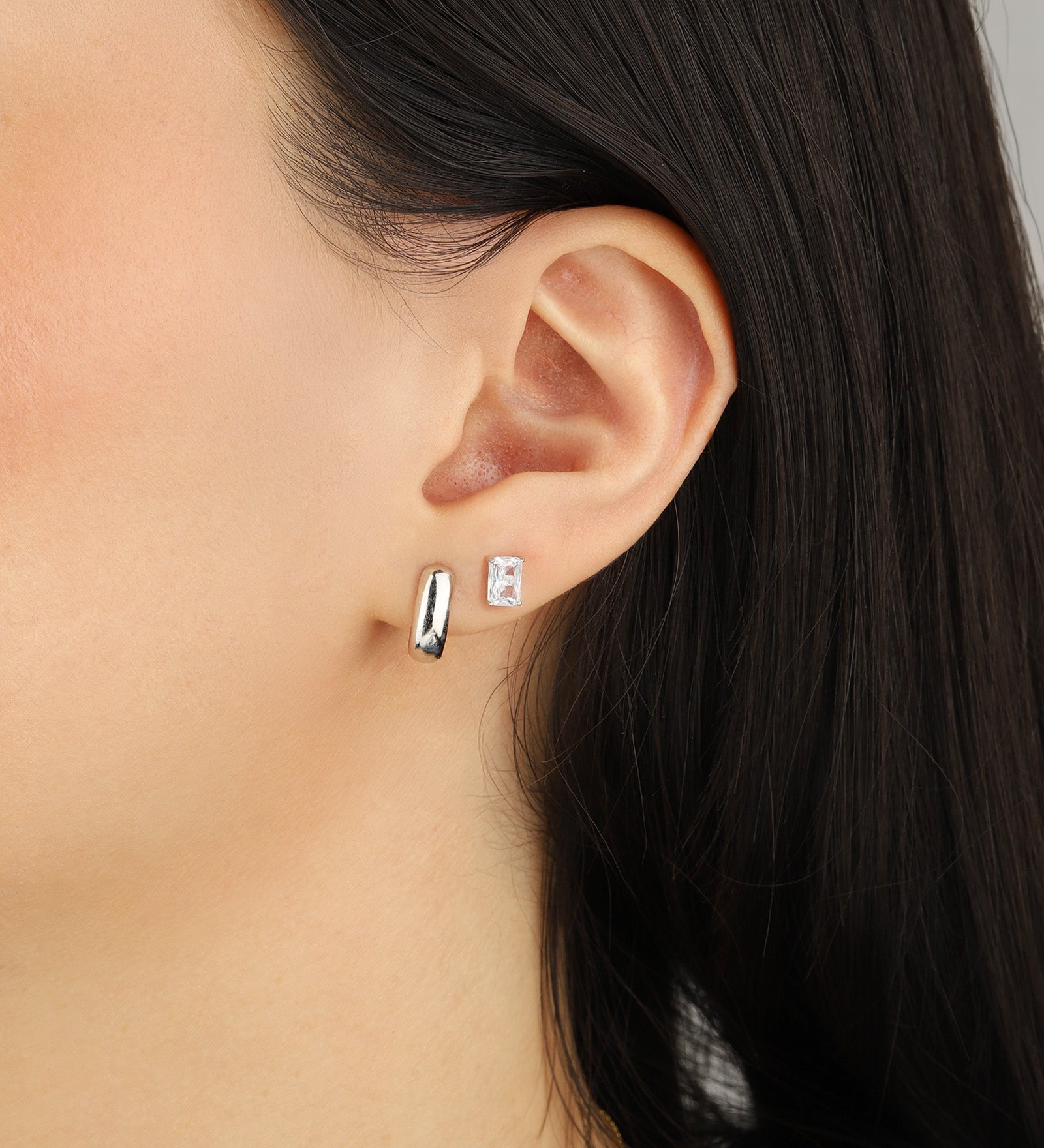 Quiet Icon-Petite Rectangle Huggies-Earrings-Blue Ruby Jewellery-Vancouver Canada