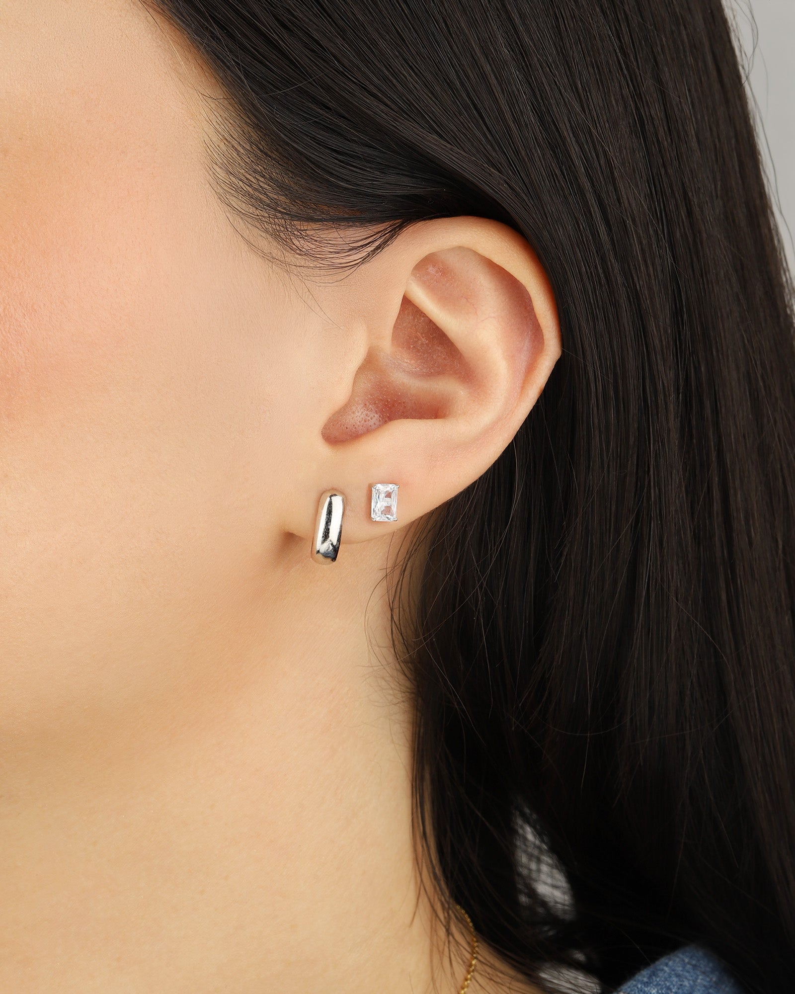 Quiet Icon-Petite Rectangle Huggies-Earrings-Blue Ruby Jewellery-Vancouver Canada