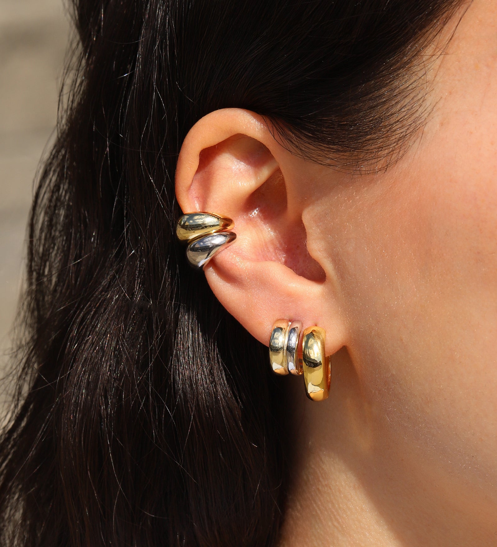 Quiet Icon-Two Tone Parallel Hoops-Earrings-Blue Ruby Jewellery-Vancouver Canada