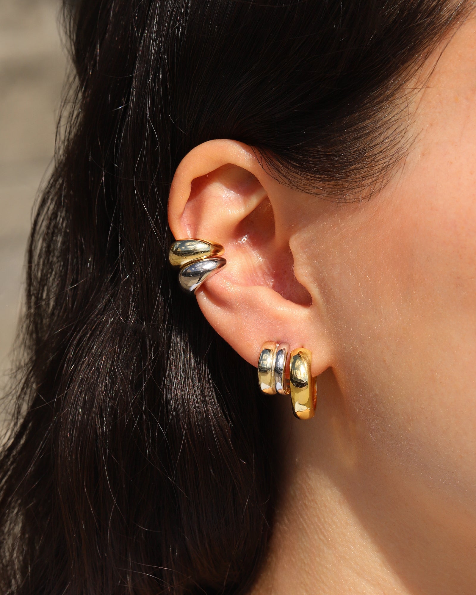 Quiet Icon-Two Tone Parallel Hoops-Earrings-Blue Ruby Jewellery-Vancouver Canada