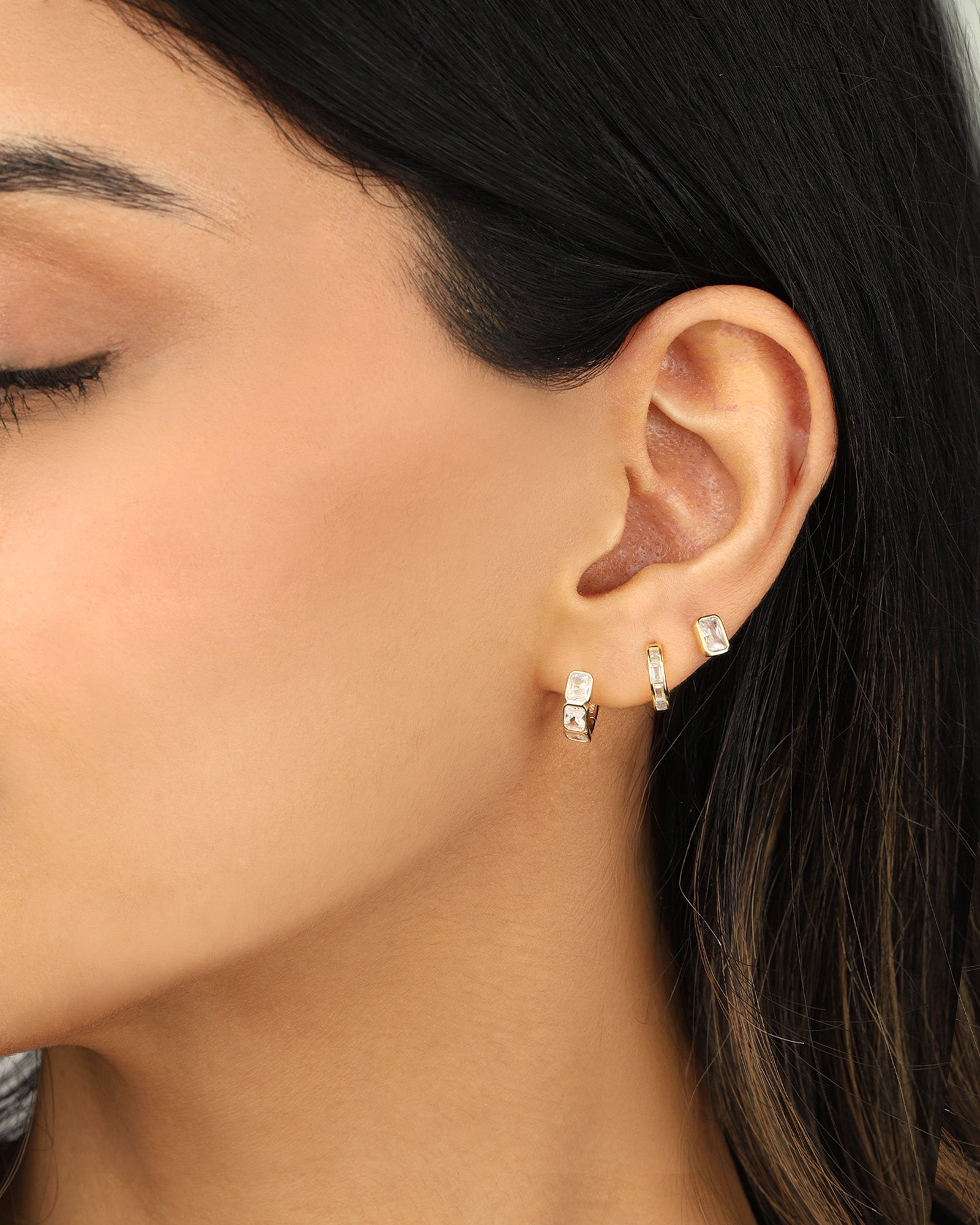 Quiet Icon-Baguette Channel Huggies-Earrings-Blue Ruby Jewellery-Vancouver Canada