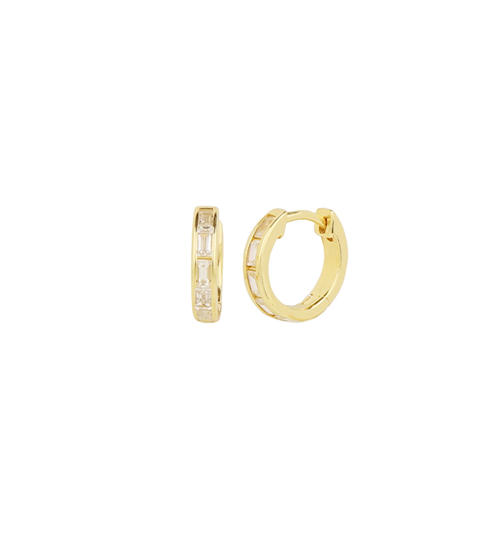 Quiet Icon-Baguette Channel Huggies-Earrings-14k Gold Vermeil, Cubic Zirconia-Blue Ruby Jewellery-Vancouver Canada