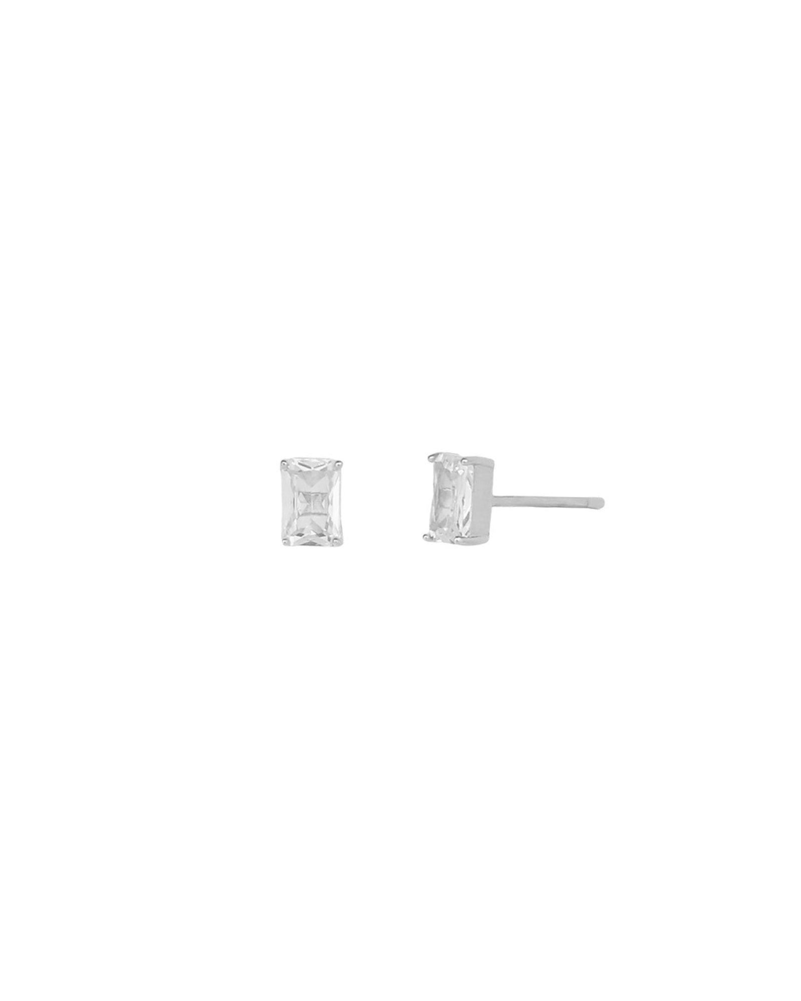 Quiet Icon-Emerald Cut Studs-Earrings-Rhdodium Plated Sterling Silver, Cubic Zirconia-Blue Ruby Jewellery-Vancouver Canada