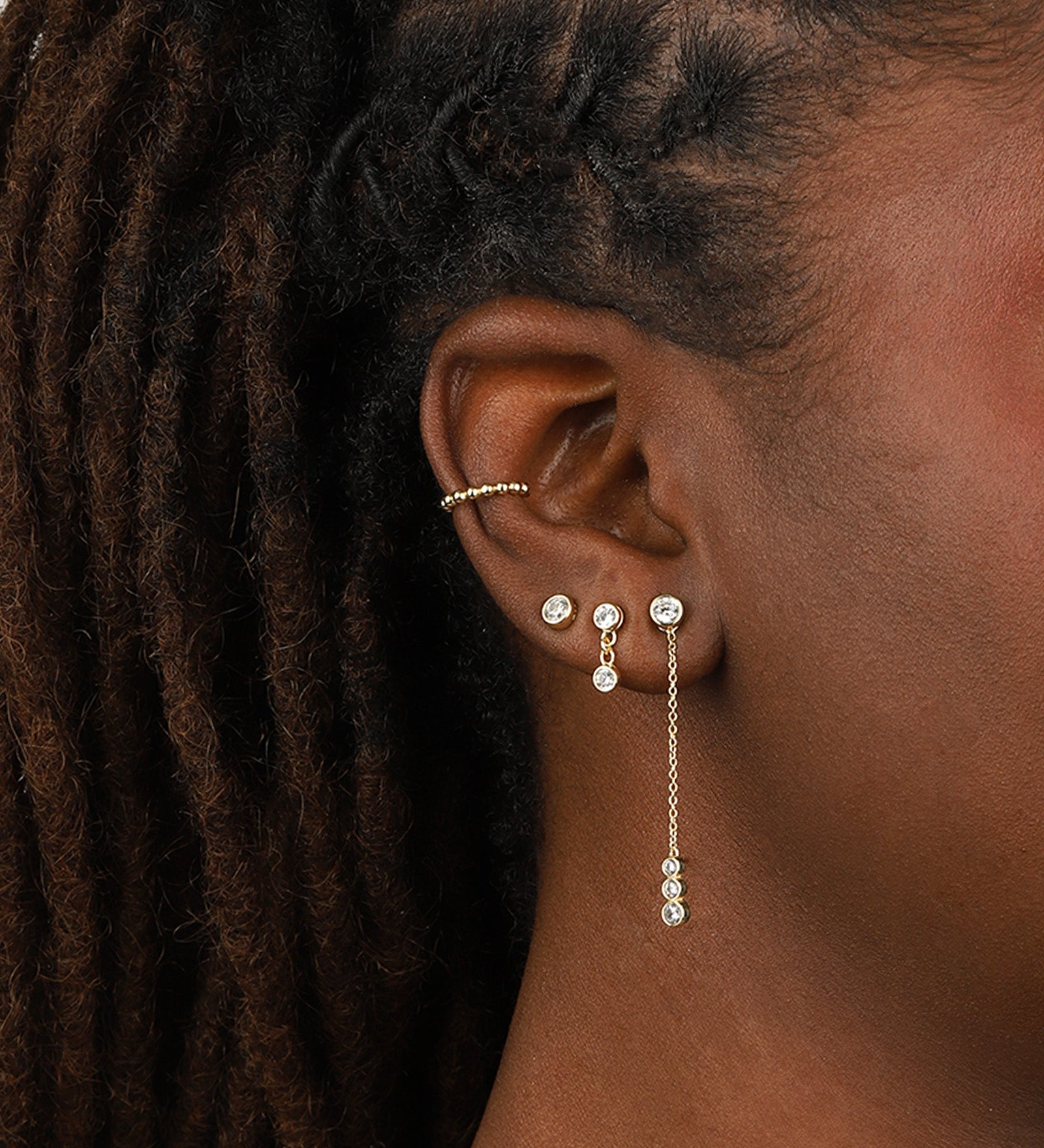 Quiet Icon-Round Bezel CZ Ear Jacket-Earrings-Blue Ruby Jewellery-Vancouver Canada