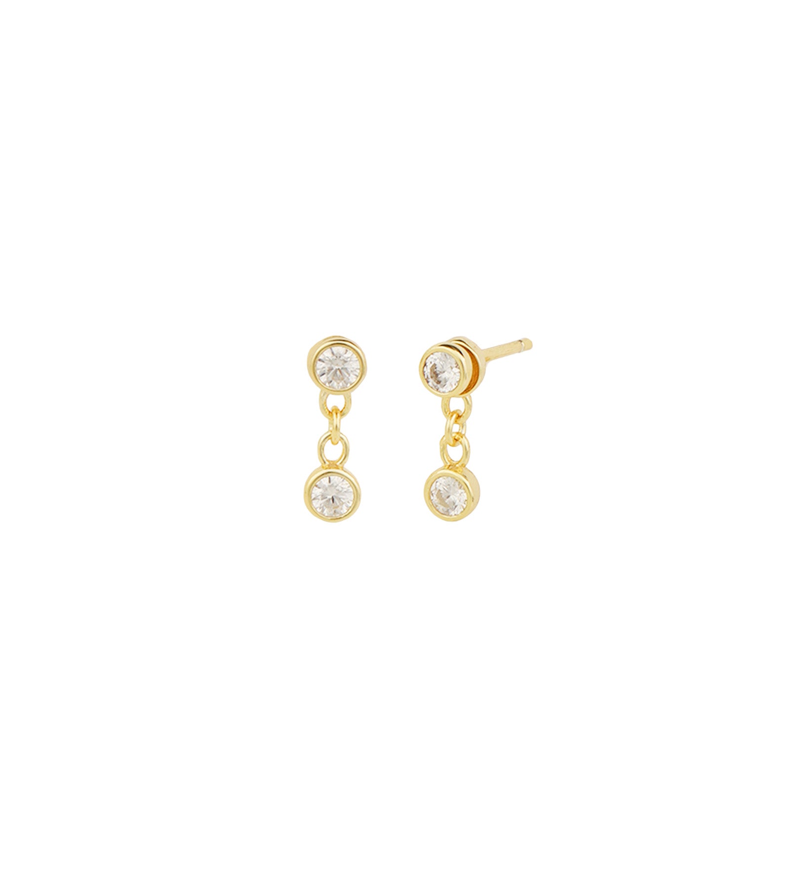 Quiet Icon-Round Bezel CZ Ear Jacket-Earrings-14k Gold Vermeil, Cubic Zirconia-Blue Ruby Jewellery-Vancouver Canada