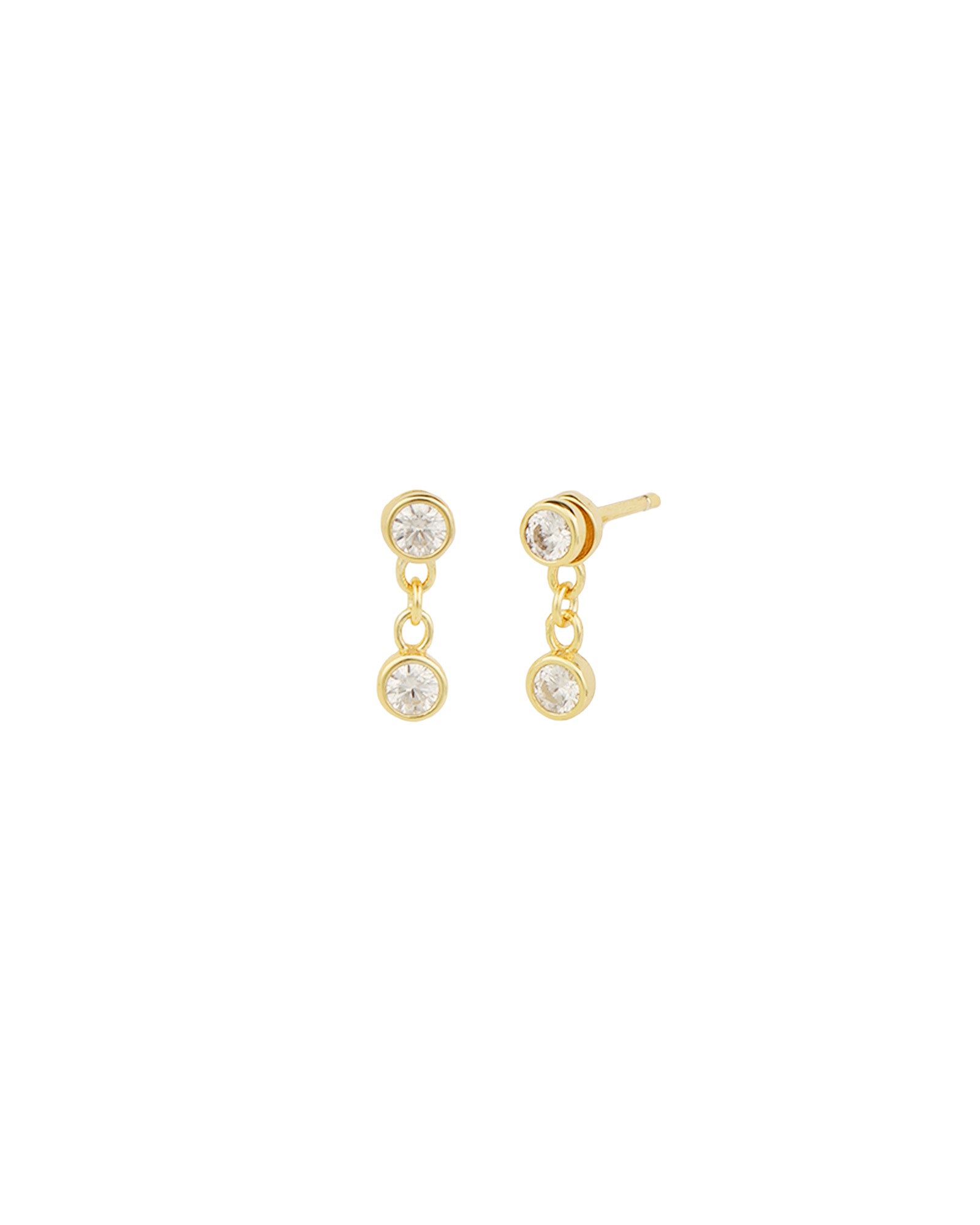 Quiet Icon-Round Bezel CZ Ear Jacket-Earrings-14k Gold Vermeil, Cubic Zirconia-Blue Ruby Jewellery-Vancouver Canada