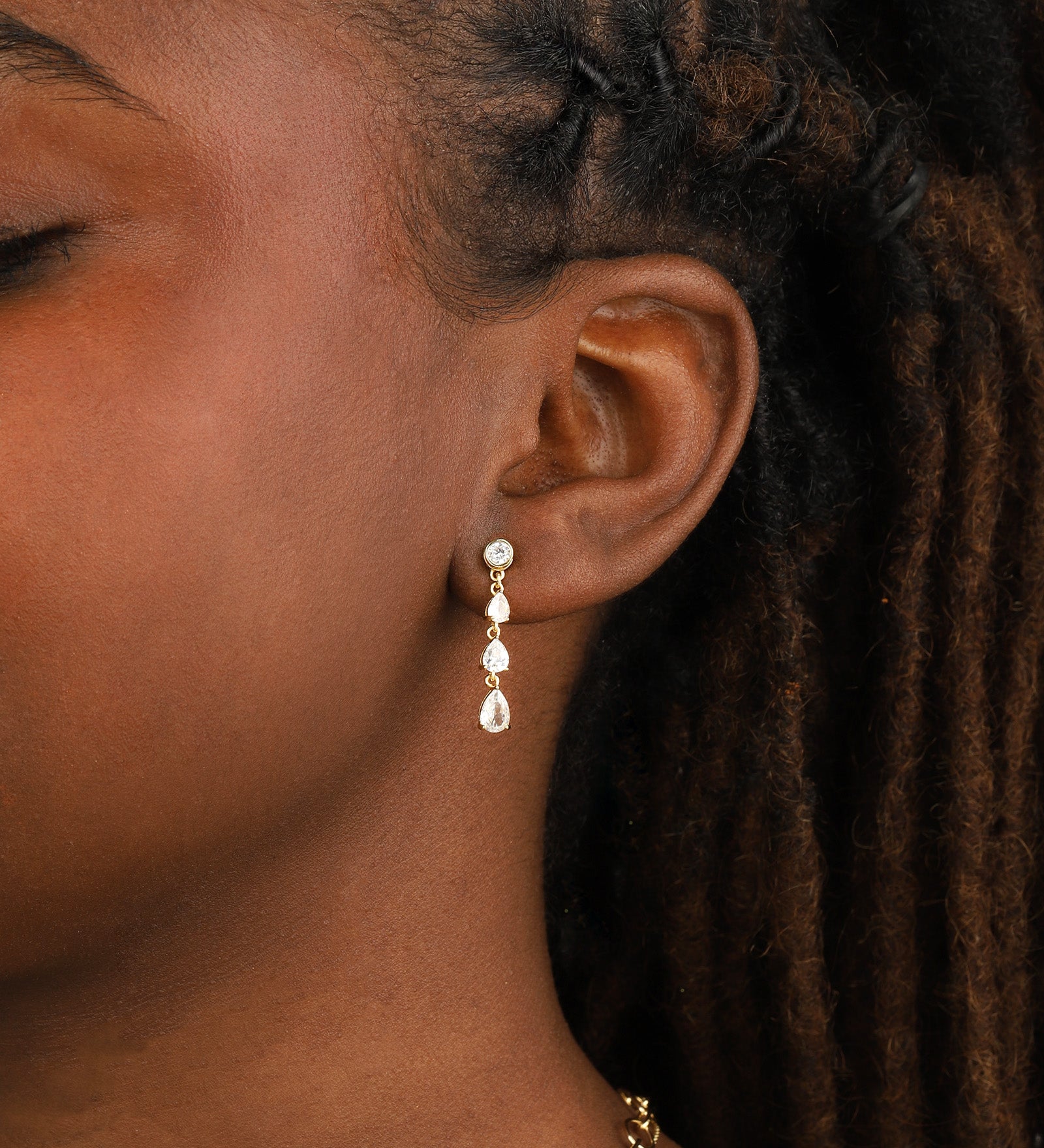 Quiet Icon-Teardrop CZ Ear Jacket-Earrings-Blue Ruby Jewellery-Vancouver Canada