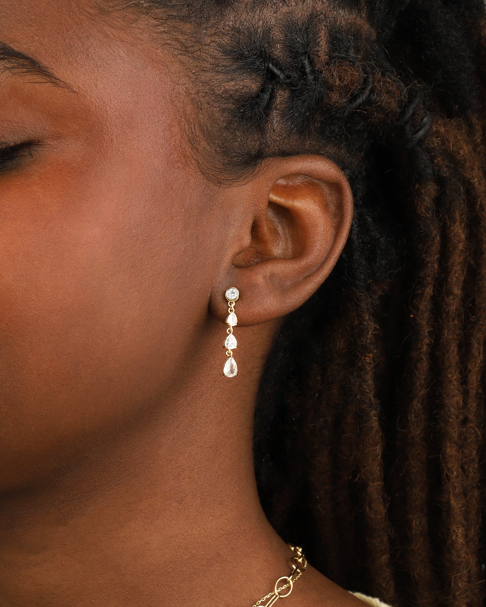 Quiet Icon-Teardrop CZ Ear Jacket-Earrings-Blue Ruby Jewellery-Vancouver Canada