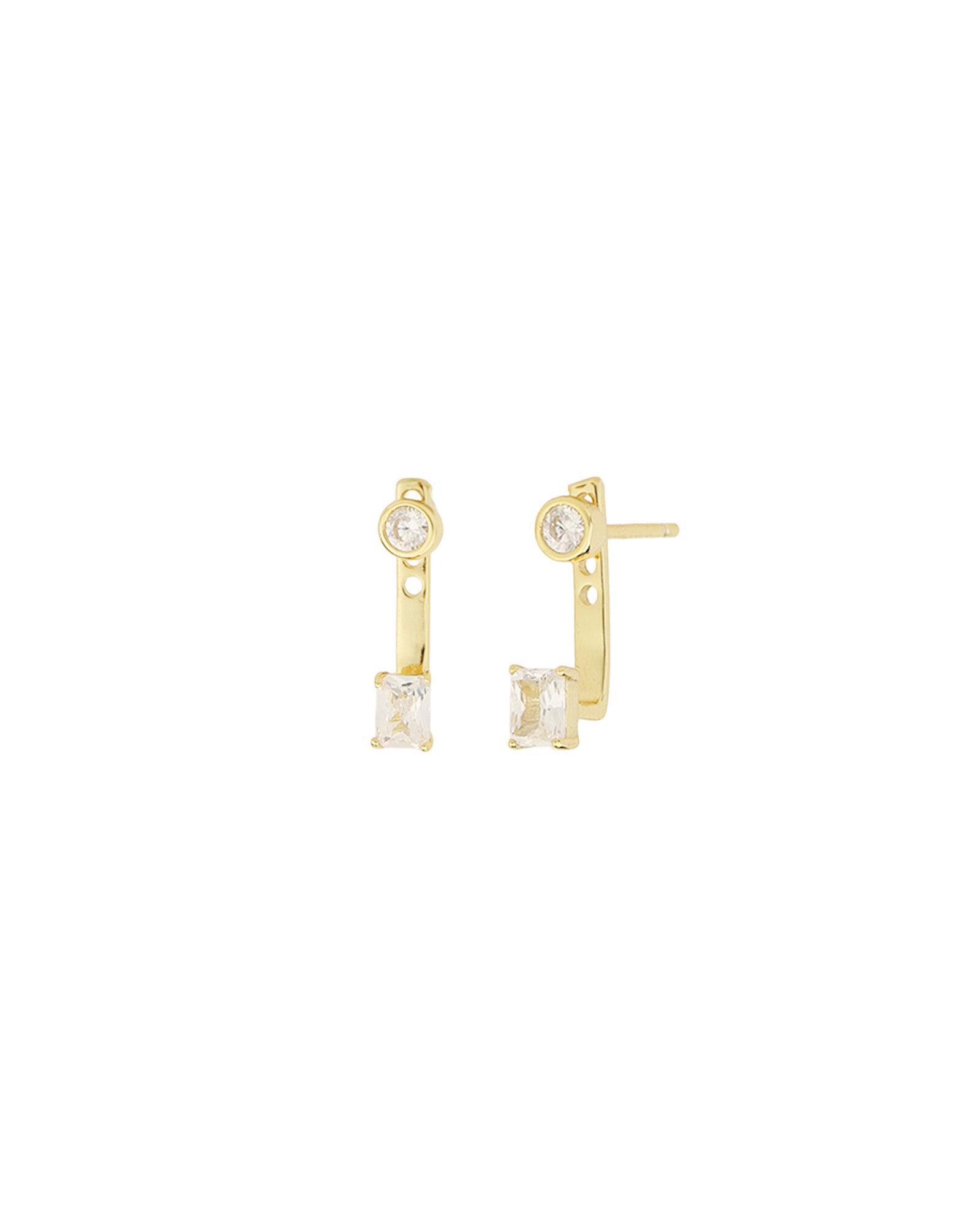 Quiet Icon-Duo Shape CZ Ear Jacket-Earrings-14k Gold Vermeil, Cubic Zirconia-Blue Ruby Jewellery-Vancouver Canada