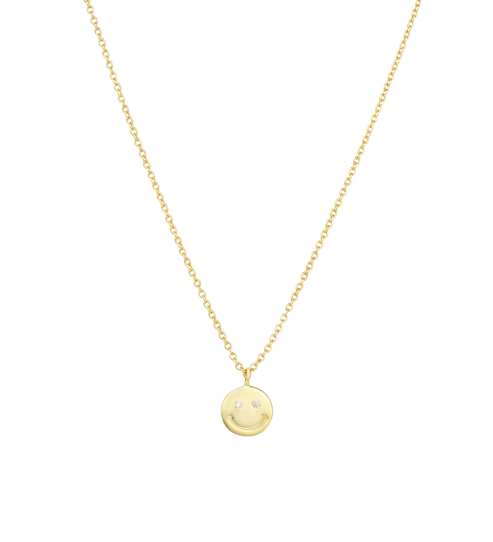 Smiley Face Necklace 14k Gold Vermeil, Cubic Zirconia