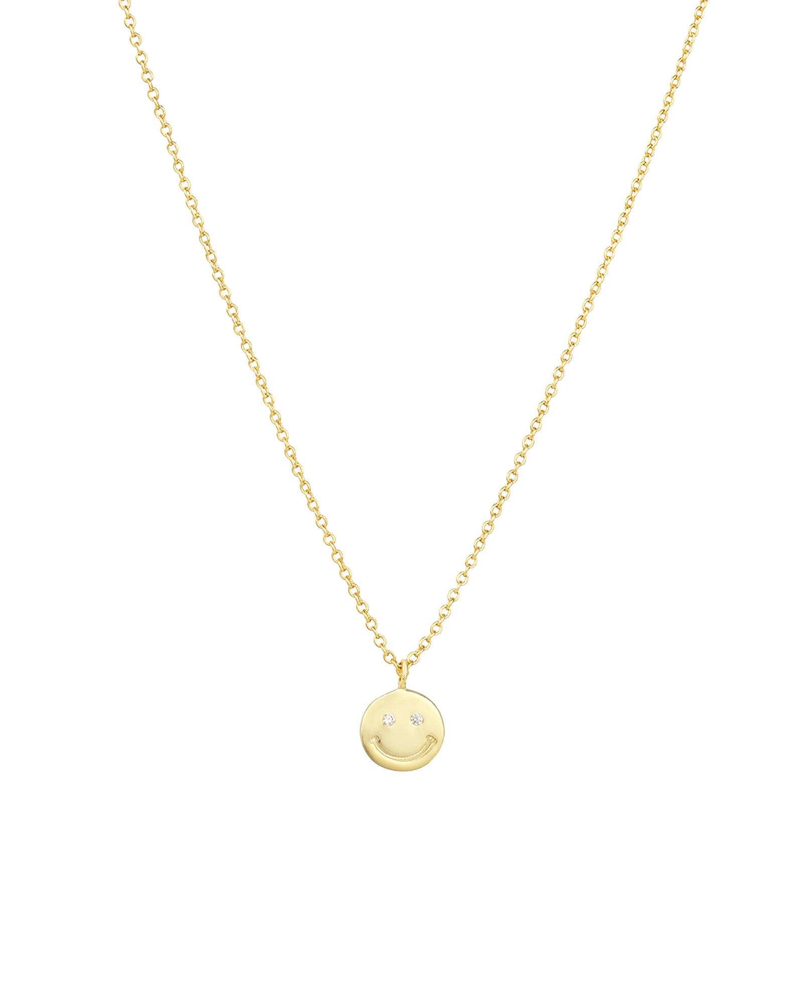 Smiley Face Necklace 14k Gold Vermeil, Cubic Zirconia