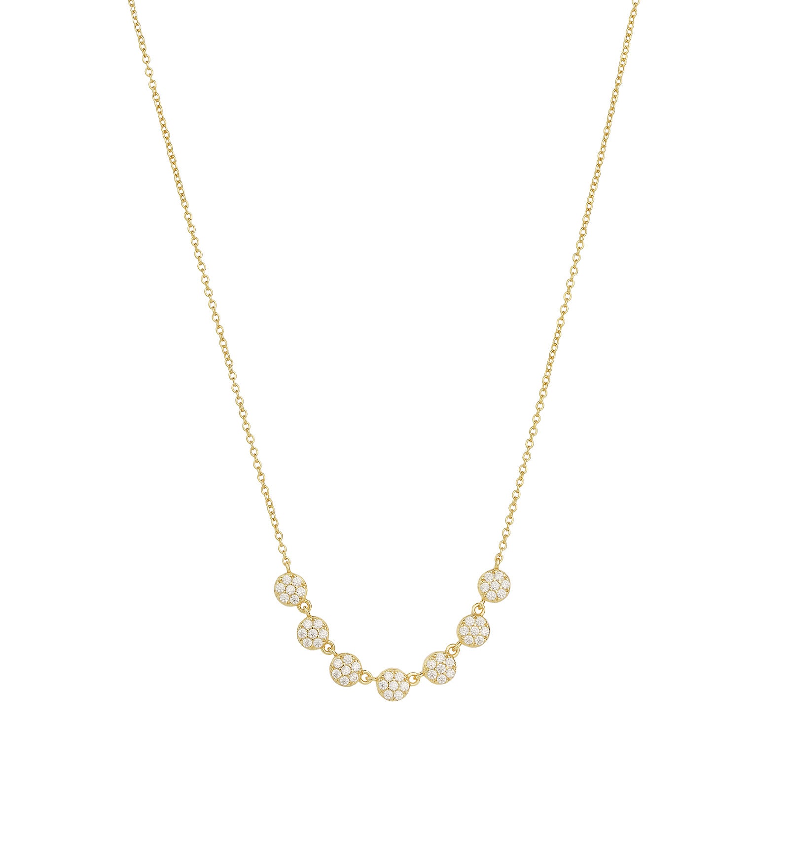 Multi Disc Pavé Necklace 14k Gold Vermeil, Cubic Zirconia
