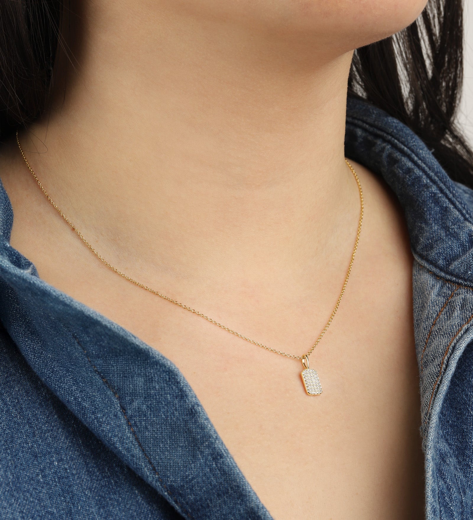 Quiet Icon-Pavé Tag Necklace-Necklaces-Blue Ruby Jewellery-Vancouver Canada