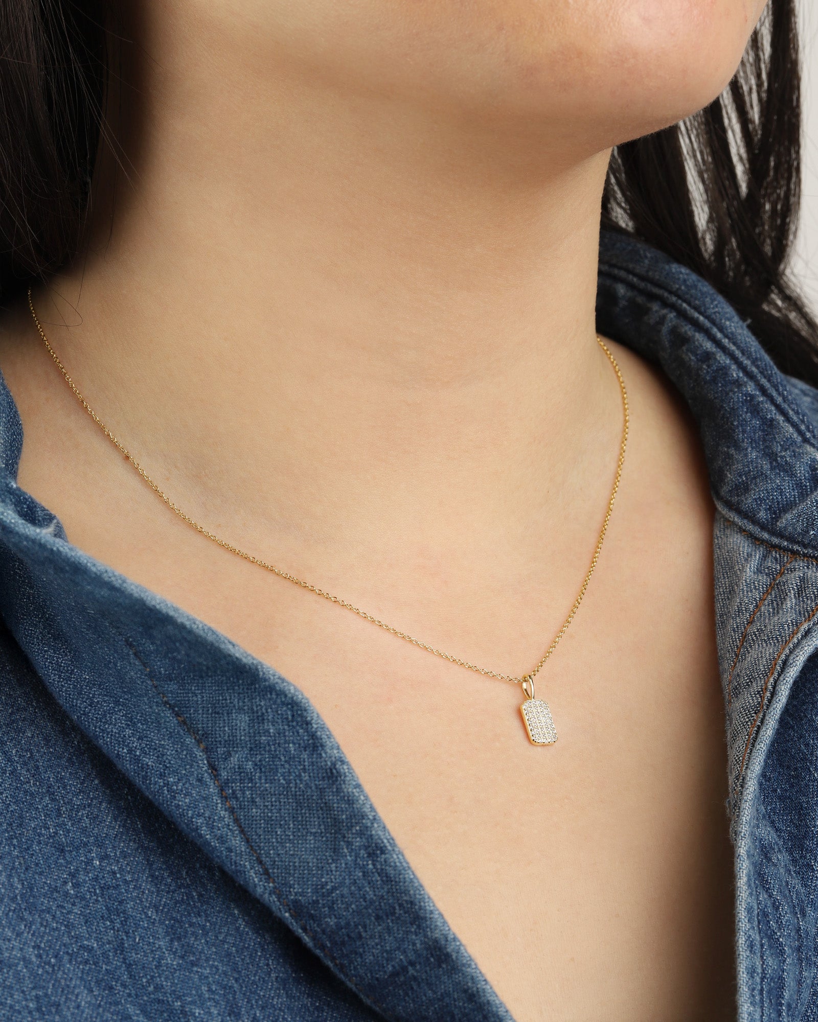 Quiet Icon-Pavé Tag Necklace-Necklaces-Blue Ruby Jewellery-Vancouver Canada