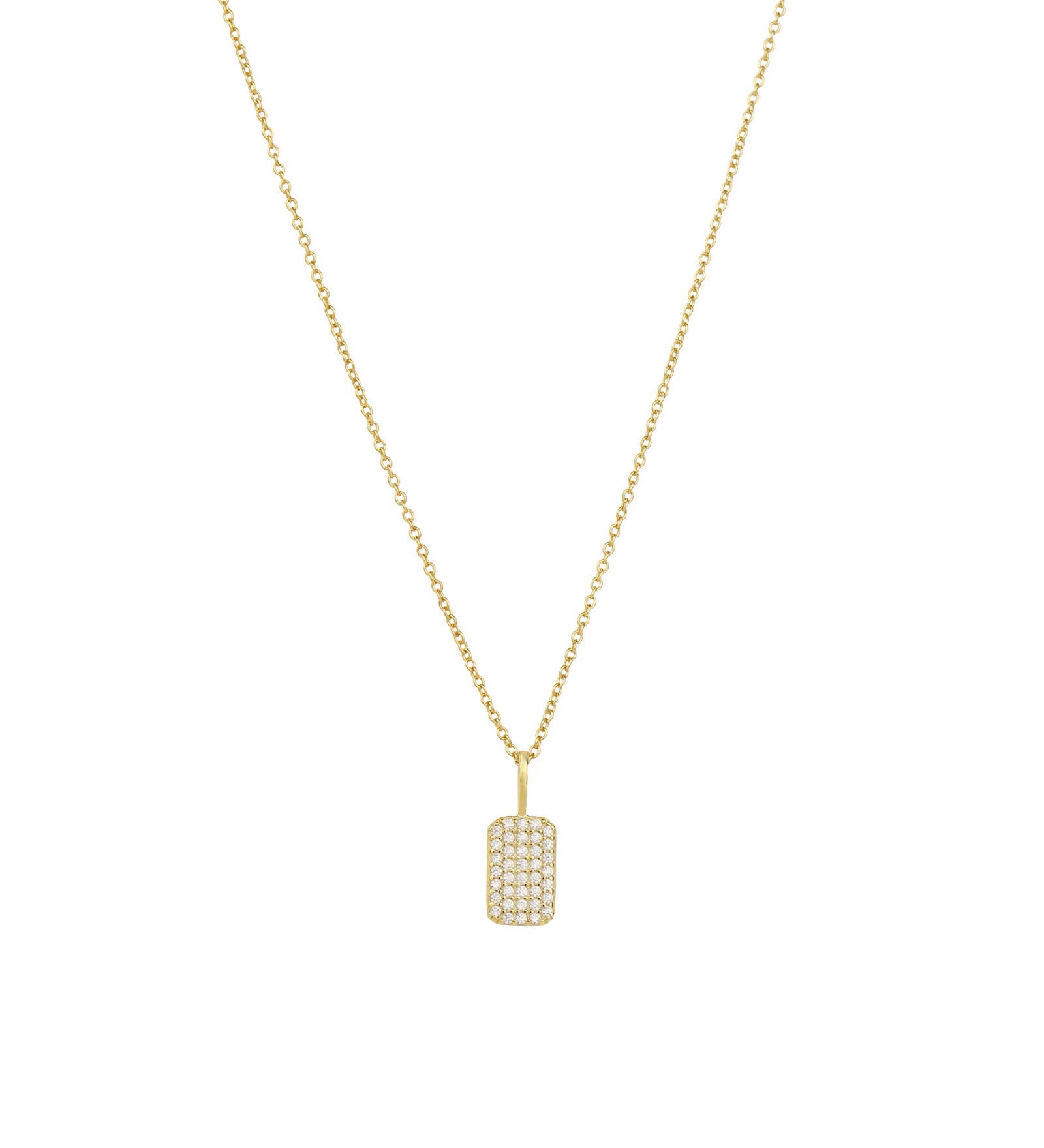 Pavé Tag Necklace 14k Gold Vermeil, Cubic Zirconia