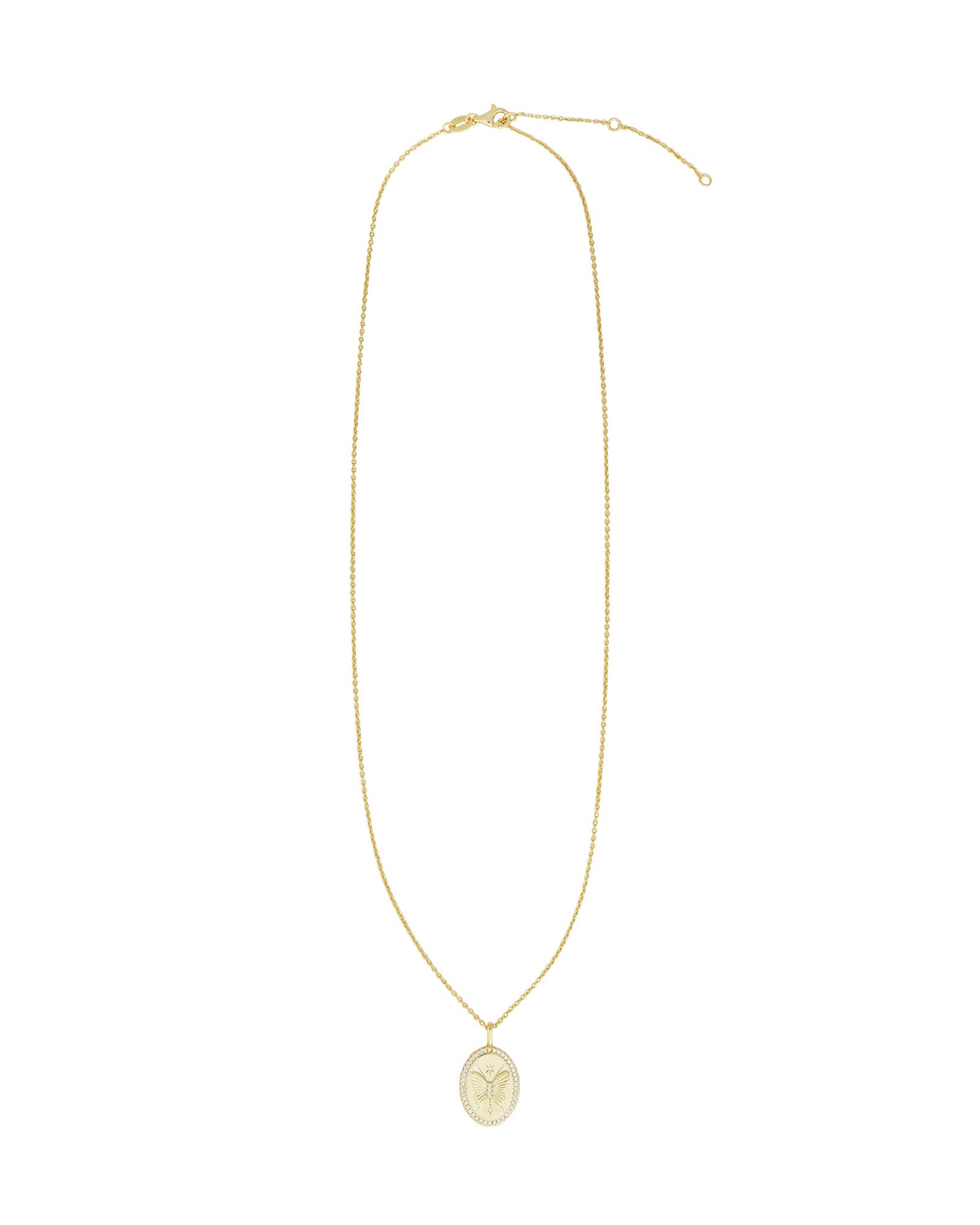 Oval Butterfly Necklace 14k Gold Vermeil, Cubic Zirconia