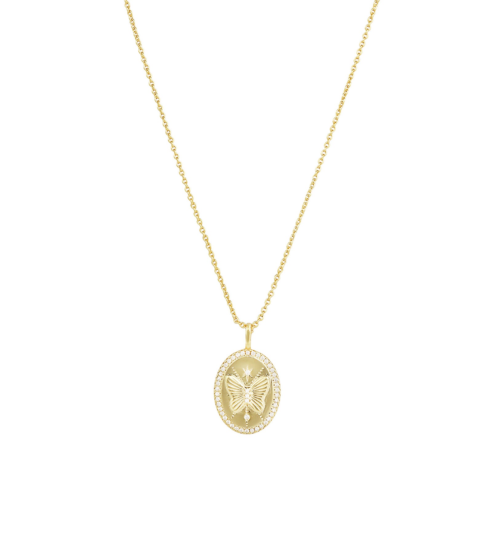 Quiet Icon-Oval Butterfly Necklace-Necklaces-14k Gold Vermeil, Cubic Zirconia-Blue Ruby Jewellery-Vancouver Canada