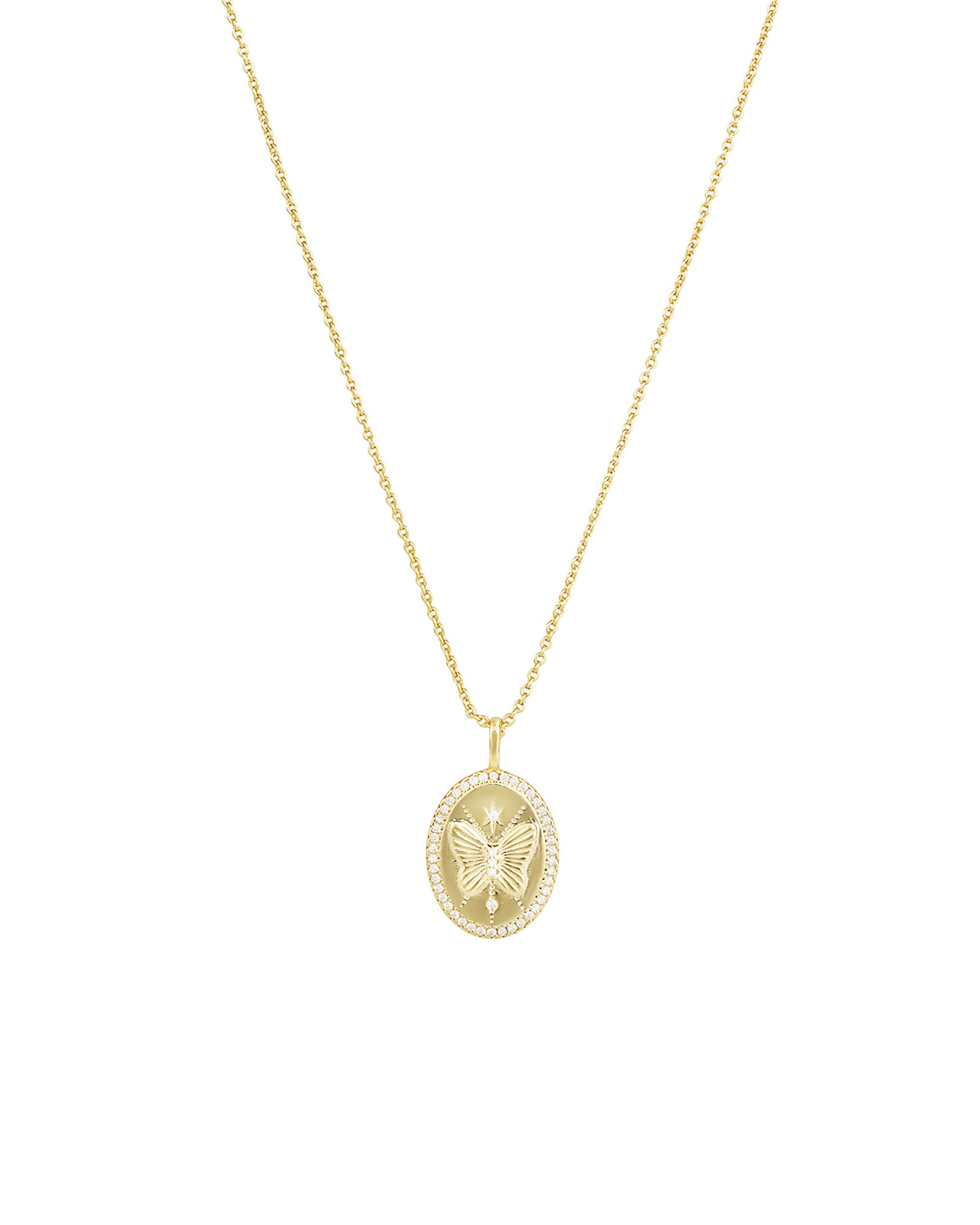 Quiet Icon-Oval Butterfly Necklace-Necklaces-14k Gold Vermeil, Cubic Zirconia-Blue Ruby Jewellery-Vancouver Canada