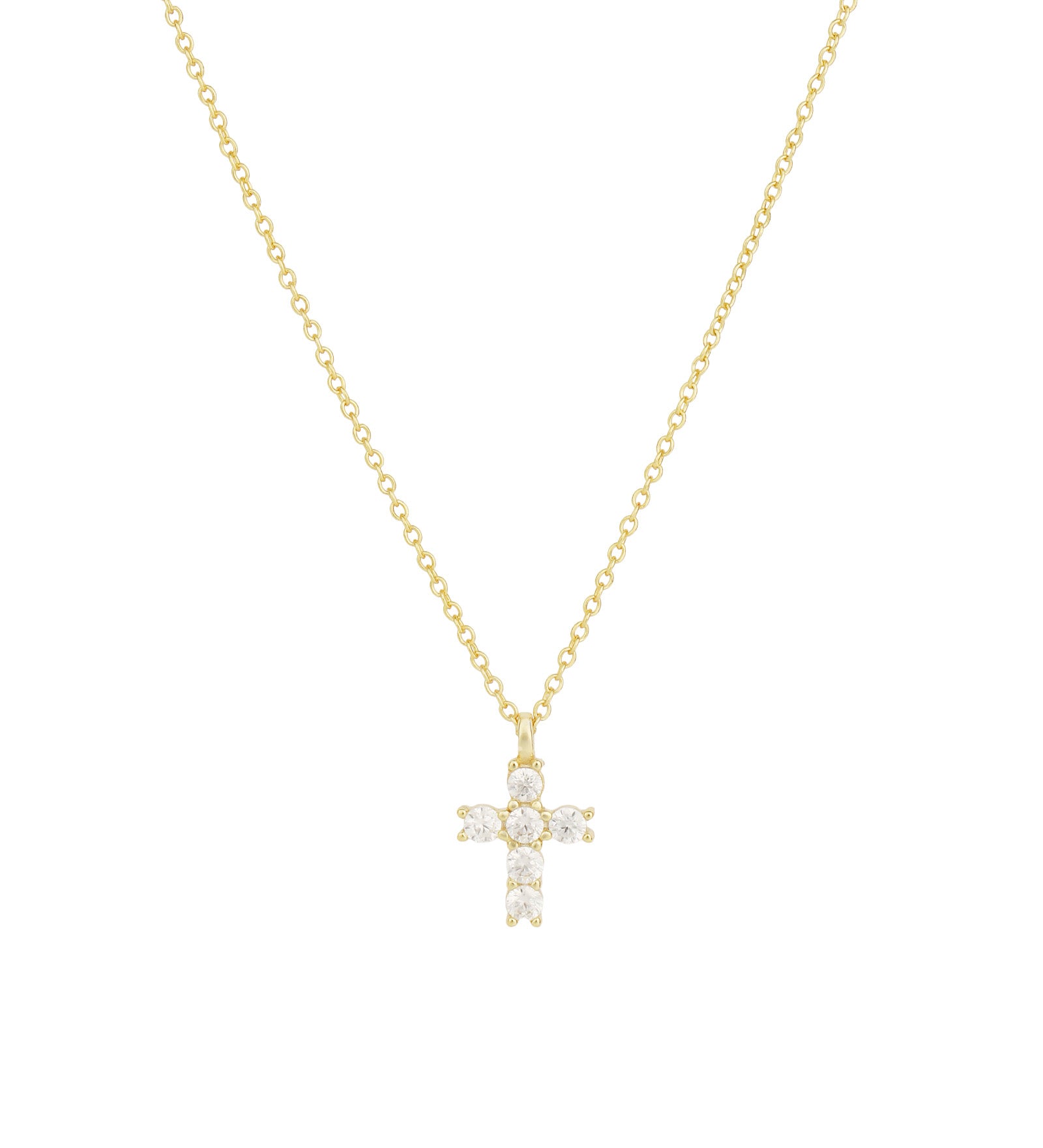 Quiet Icon-Petite Cross Necklace-Necklaces-14k Gold Vermeil, Cubic Zirconia-Blue Ruby Jewellery-Vancouver Canada