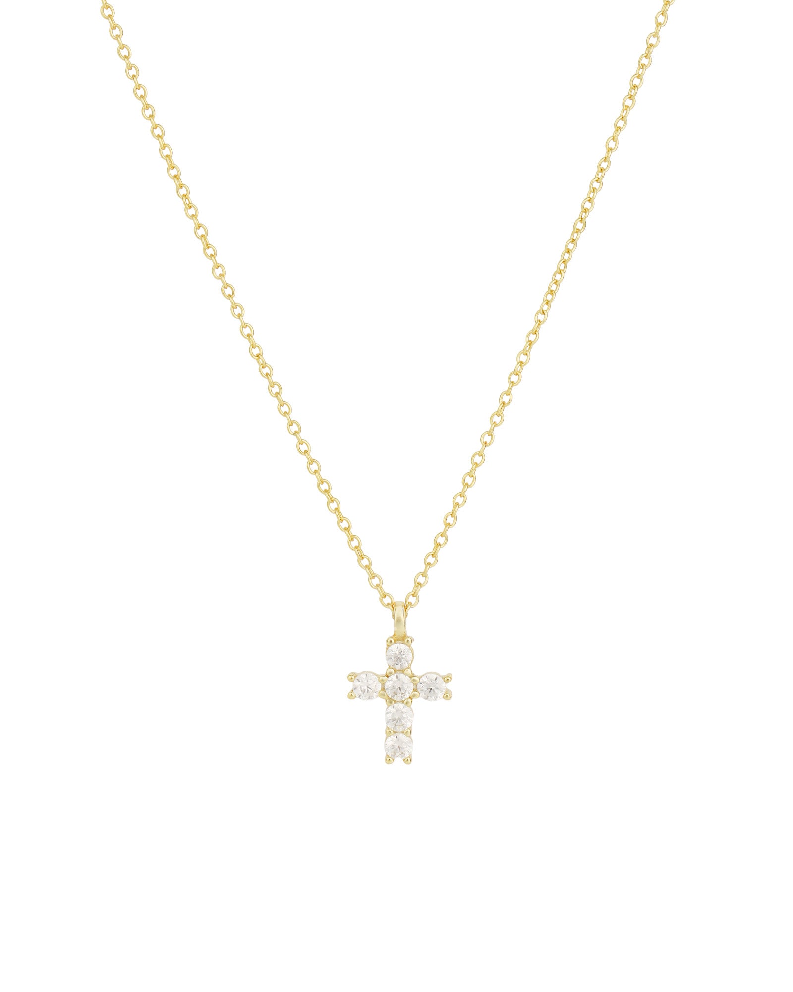 Quiet Icon-Petite Cross Necklace-Necklaces-14k Gold Vermeil, Cubic Zirconia-Blue Ruby Jewellery-Vancouver Canada