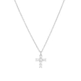 Quiet Icon-Petite Cross Necklace-Necklaces-Rhodium Plated Sterling Silver, Cubic Zirconia-Blue Ruby Jewellery-Vancouver Canada