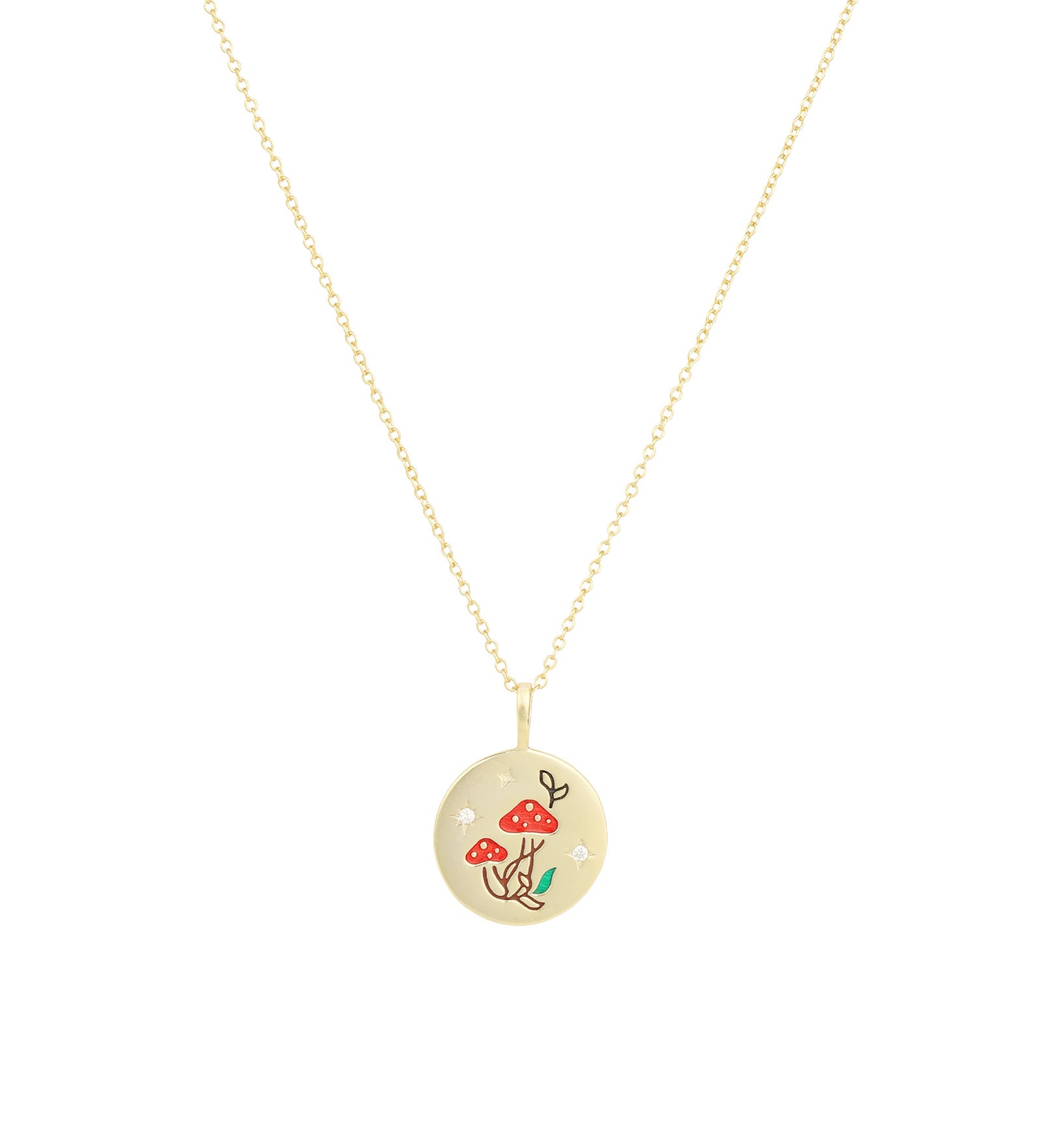 Quiet Icon-Mushroom Medallion Necklace-Necklaces-14k Gold Vermeil, Cubic Zirconia, Enamel-Blue Ruby Jewellery-Vancouver Canada