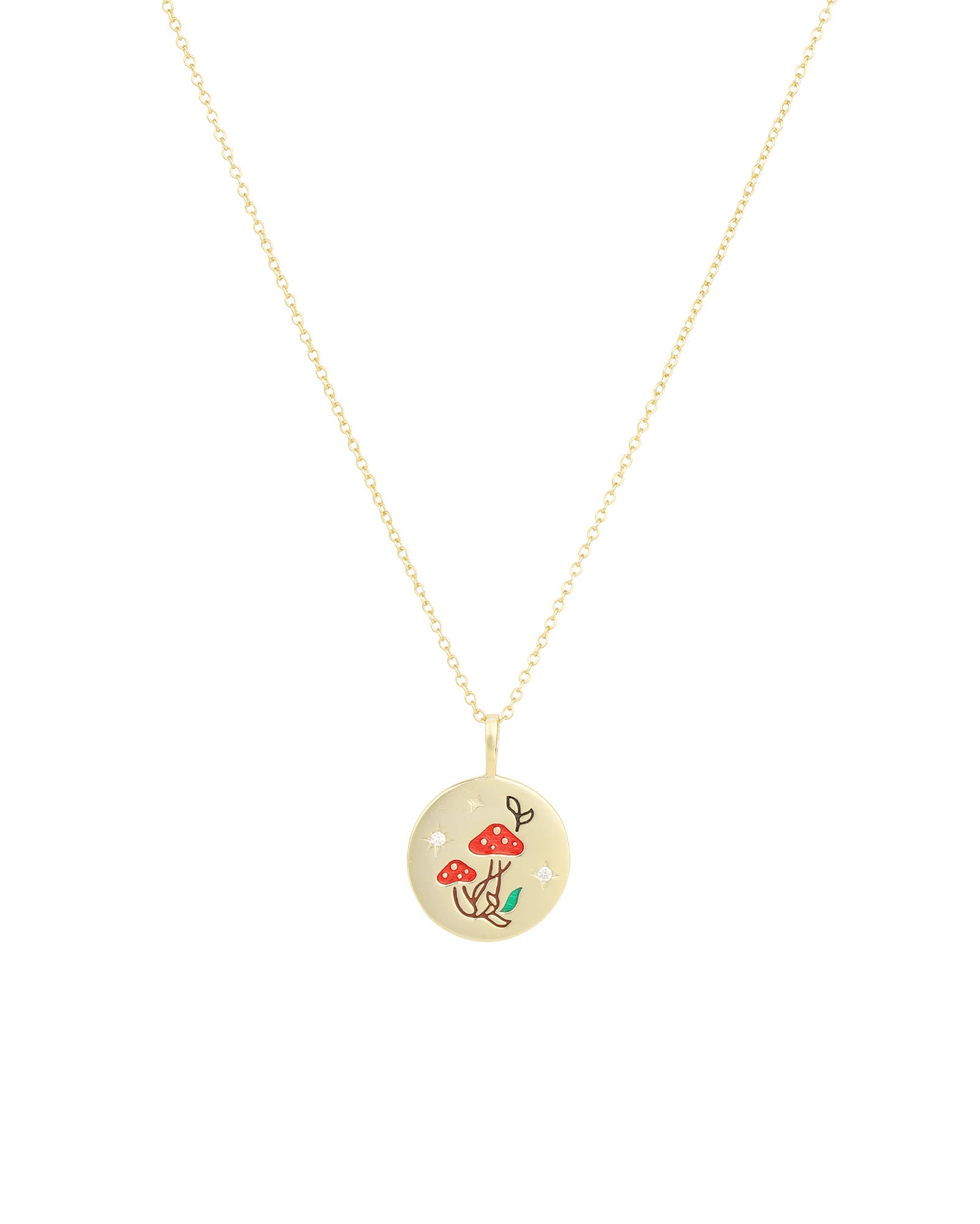 Quiet Icon-Mushroom Medallion Necklace-Necklaces-14k Gold Vermeil, Cubic Zirconia, Enamel-Blue Ruby Jewellery-Vancouver Canada