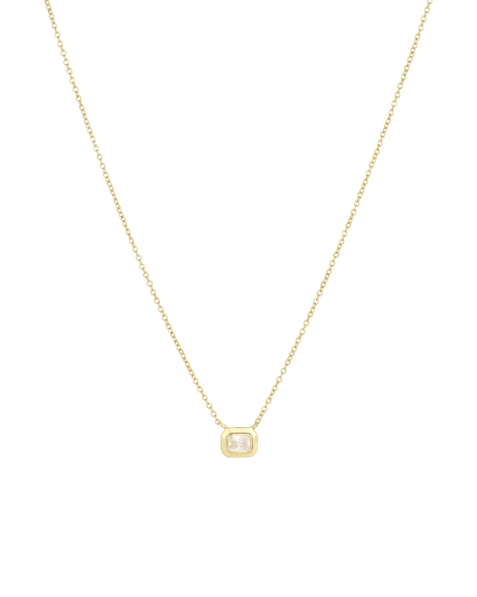 Quiet Icon-Emerald Cut East-West Necklace-Necklaces-14k Gold Vermeil, Cubic Zirconia-Blue Ruby Jewellery-Vancouver Canada