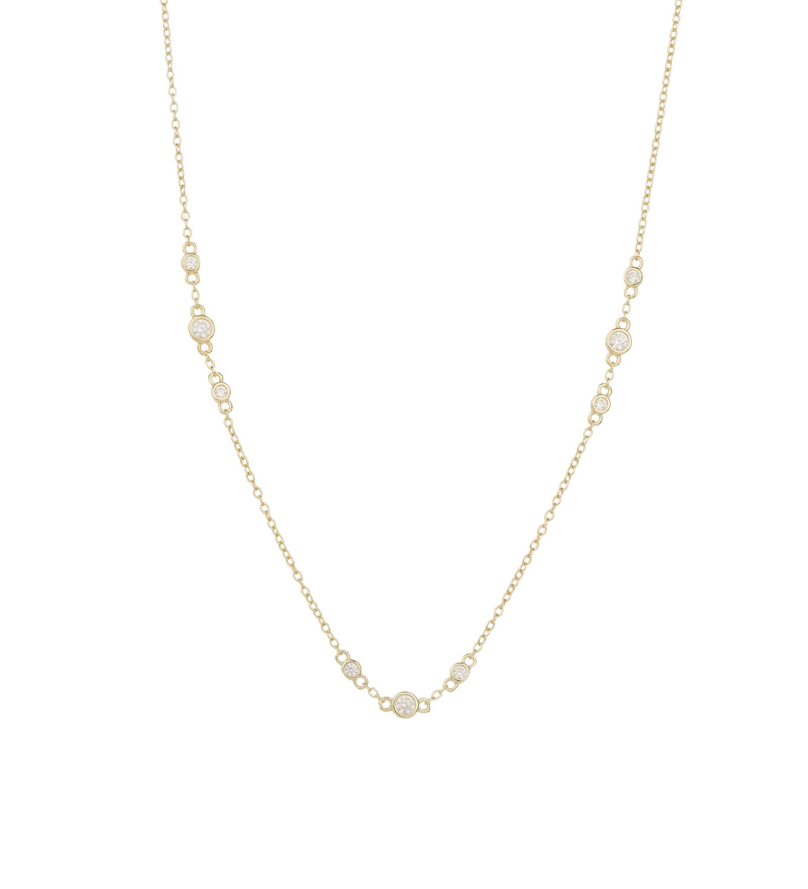 Quiet Icon-Trinity Station Necklace-Necklaces-14k Gold Vermeil, Cubic Zirconia-Blue Ruby Jewellery-Vancouver Canada