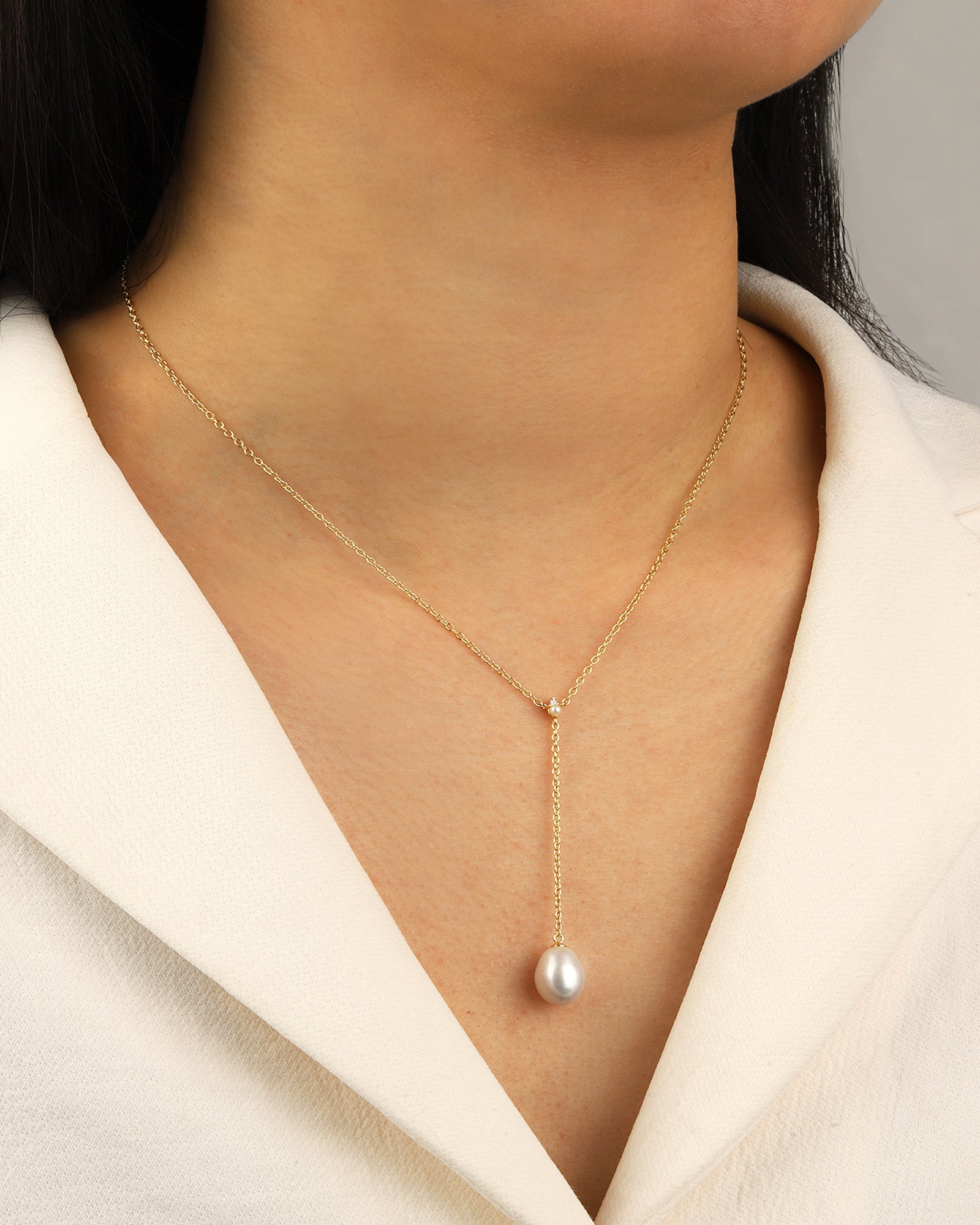 Quiet Icon-Pearl Y Necklace-Necklaces-Blue Ruby Jewellery-Vancouver Canada